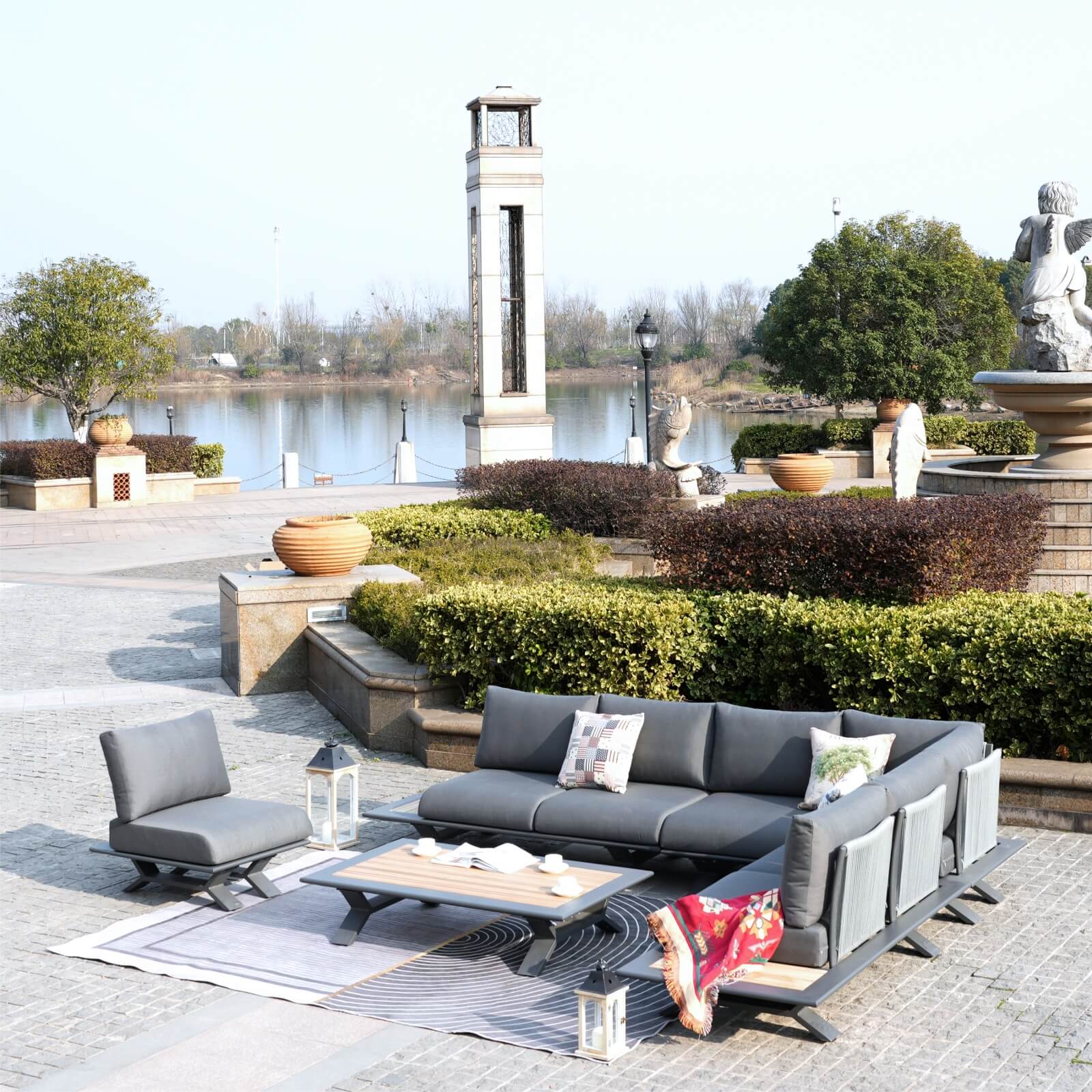 High-grade teak handrails aluminum dew pipe sofa garden set（PAS-2323）