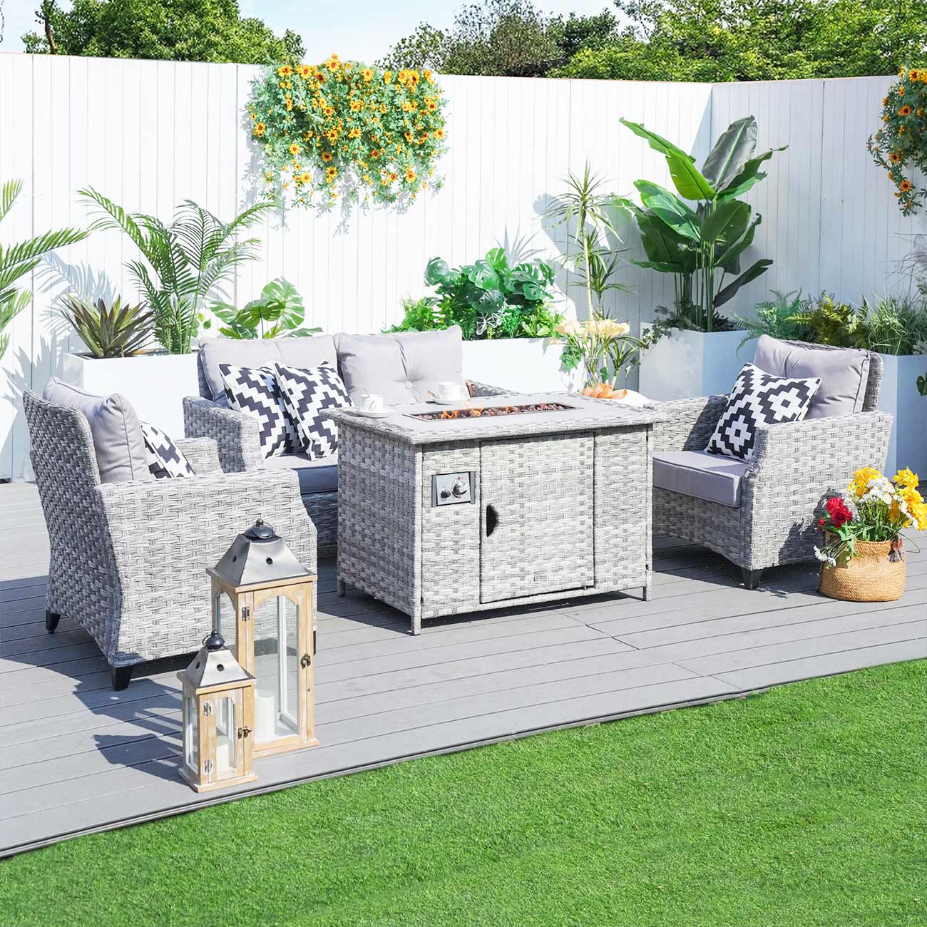 Amora 5-piece Gas Fire Sofa Seating Group with Cushions (PAF-1801)