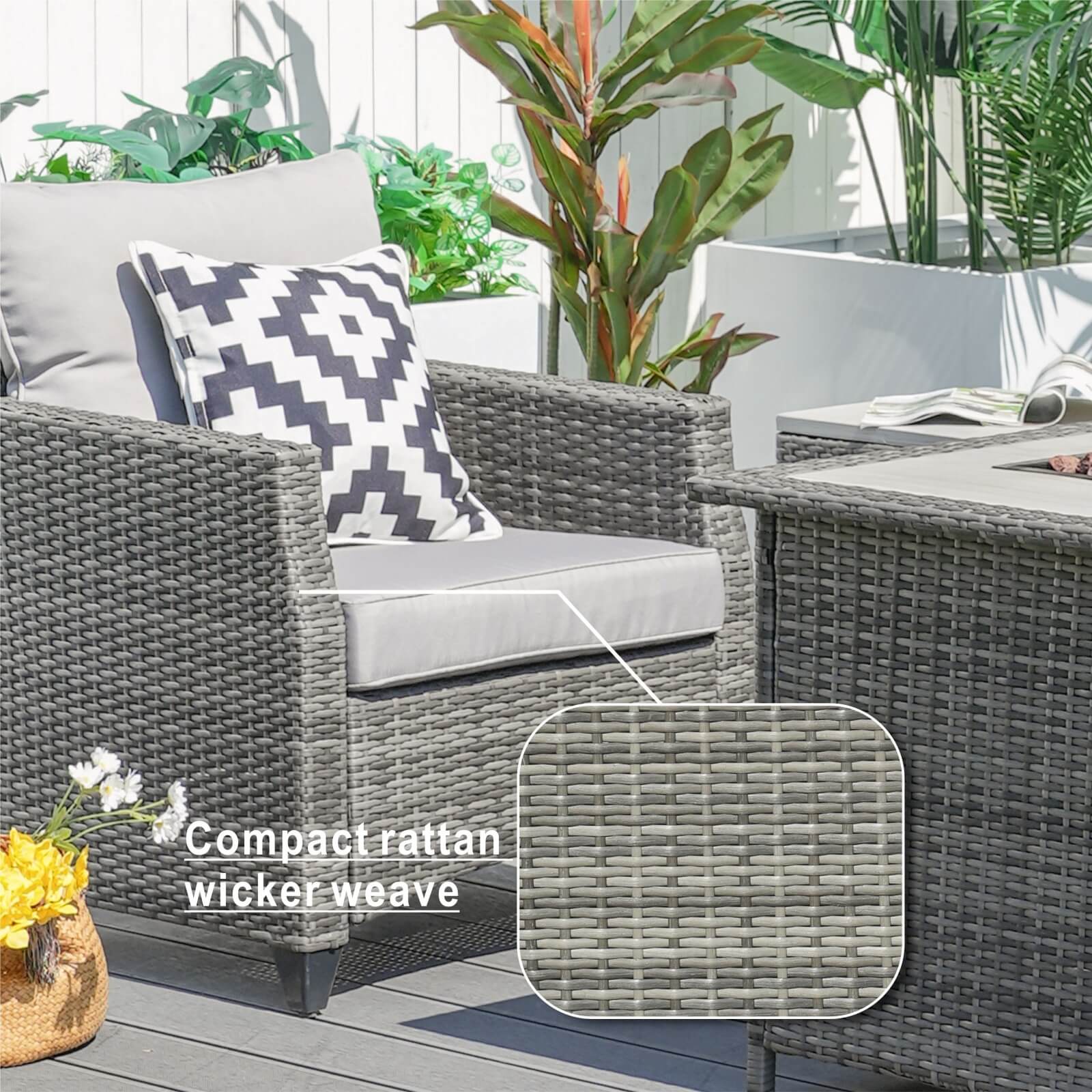 5-Piece Outdoor Fire Pit Patio Set with Gray Sofas and Fire Pit Table(PAF-1802P)