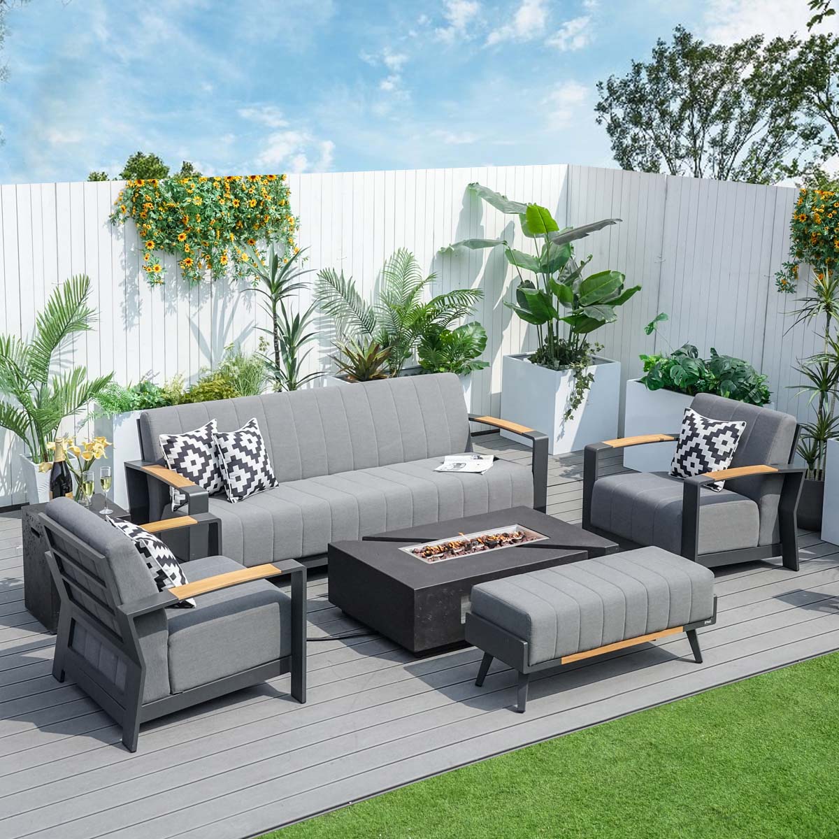 The latest furniture on the market - Abrihome 6-Pieces Patio Garden Aluminum Seating Set with Fire Pit