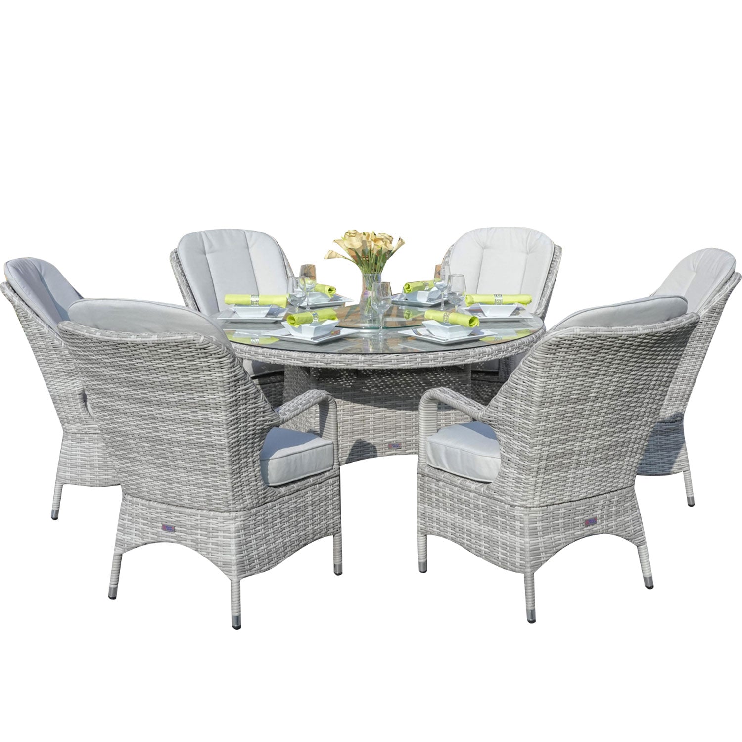 Abrihome 7-Pieces Dining Set 6 Rattan Chairs with Cushions (PAD-1711-WH)
