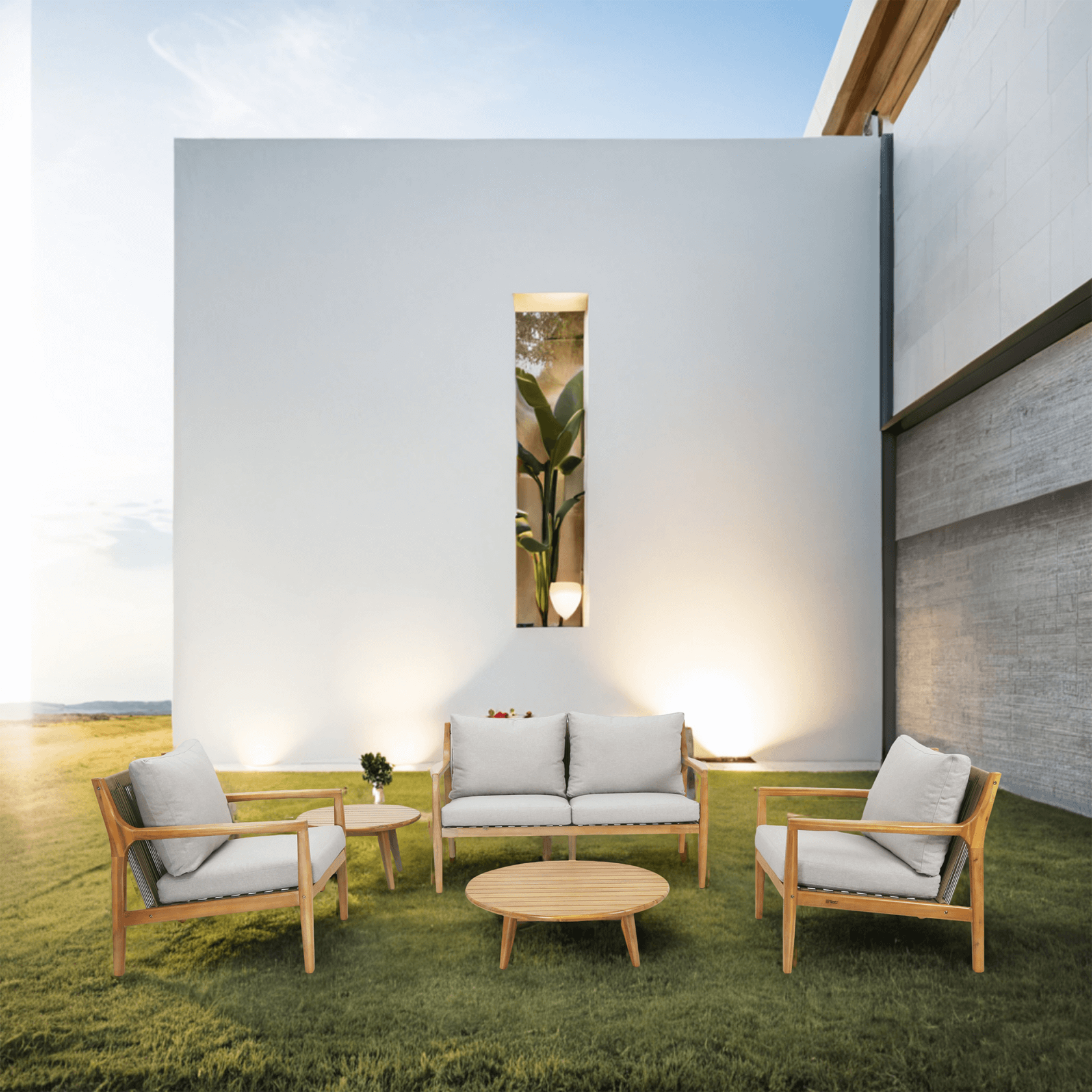 5-Piece Solid Acacia Wood Outdoor Sofa Set(PAS-2513-2SC+SC*2+TA+ST)