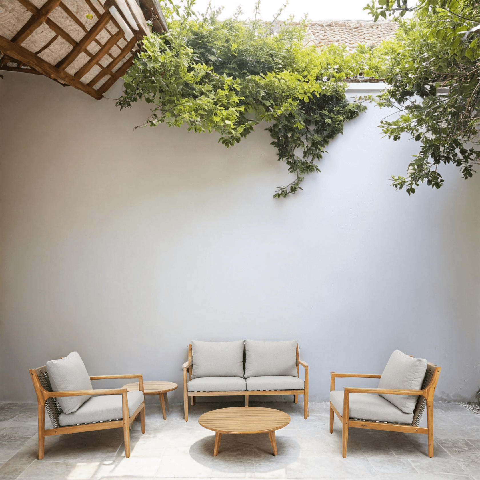 5-Piece Solid Acacia Wood Outdoor Sofa Set(PAS-2513-2SC+SC*2+TA+ST)