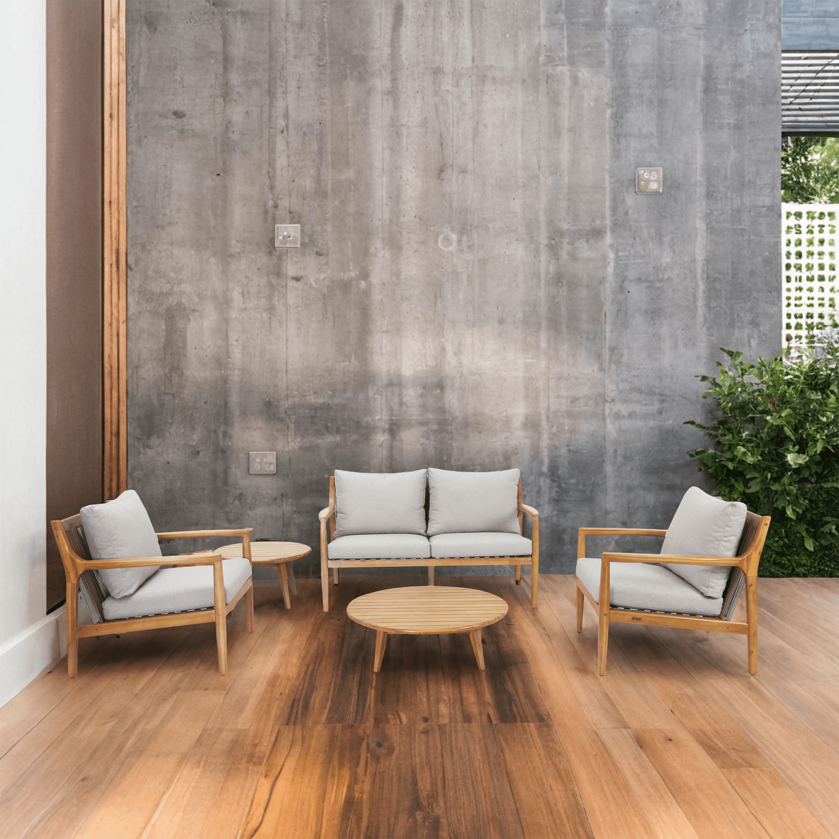 5-Piece Solid Acacia Wood Outdoor Sofa Set(PAS-2513-2SC+SC*2+TA+ST)