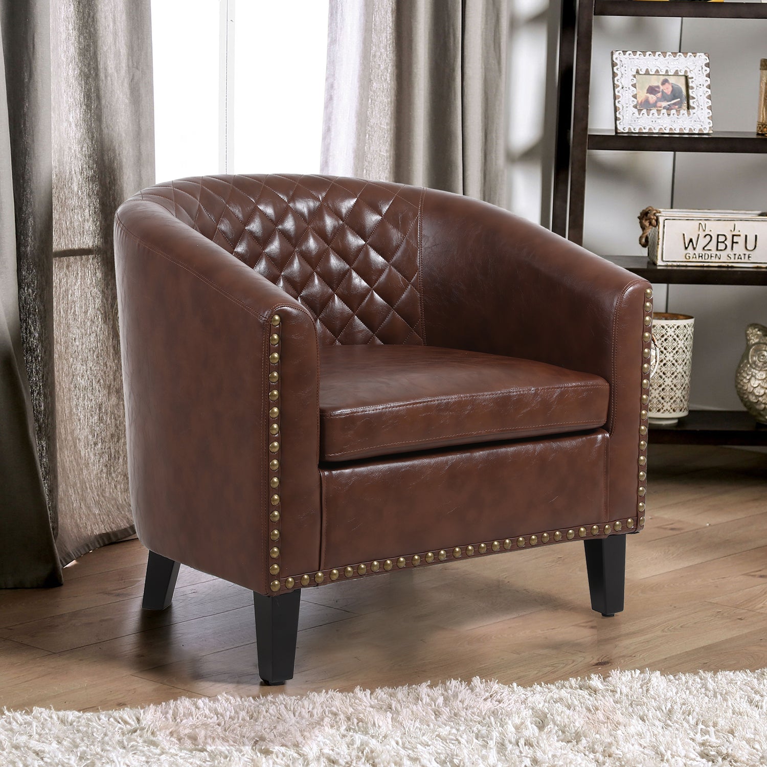 COOLMORE Barrel Chairs with Soft Padded Armrest, Club Chairs with nailheads and solid wood legs for Living Room Bedroom Waiting Room (PU Leather)