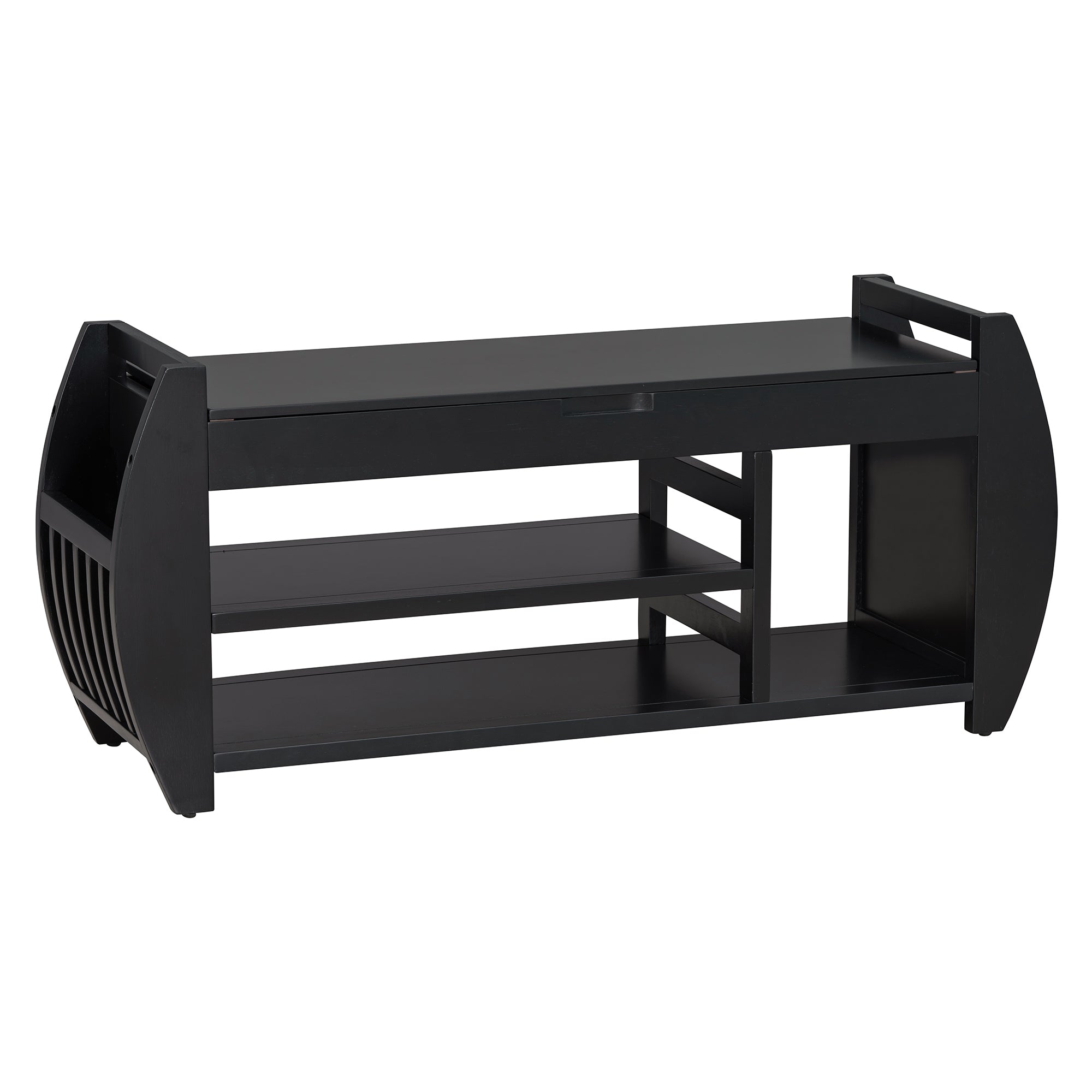 TREXM Retro Multifunctional Storage Bench with Cushion and Curved Side Panel for Entrance and Living Room (Black)