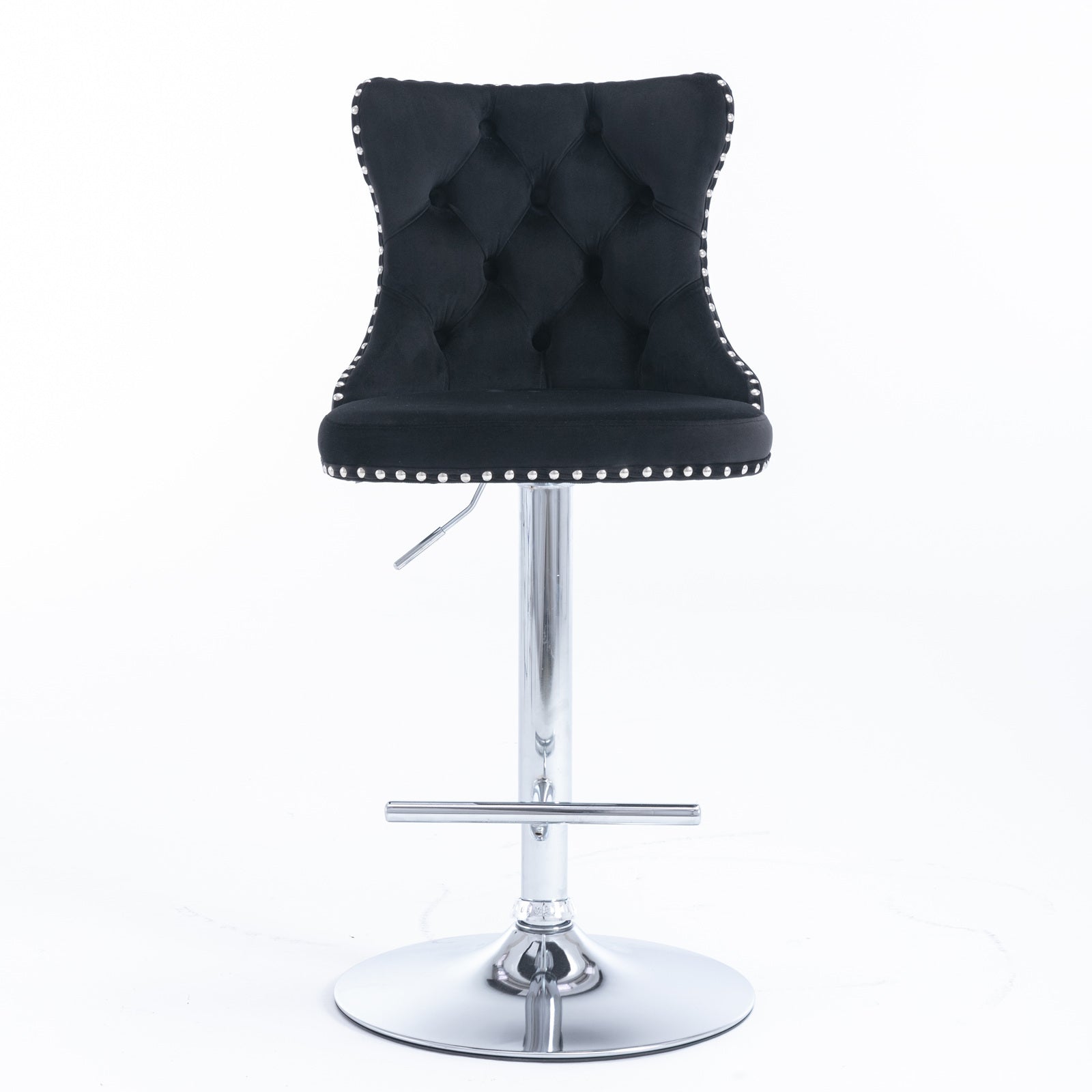 A&A Furniture,Swivel Velvet Barstools Adjusatble Seat Height from 25-33 Inch, Modern Upholstered Chrome base Bar Stools with Backs Comfortable Tufted for Home Pub and Kitchen Island（Black,Set of 2）