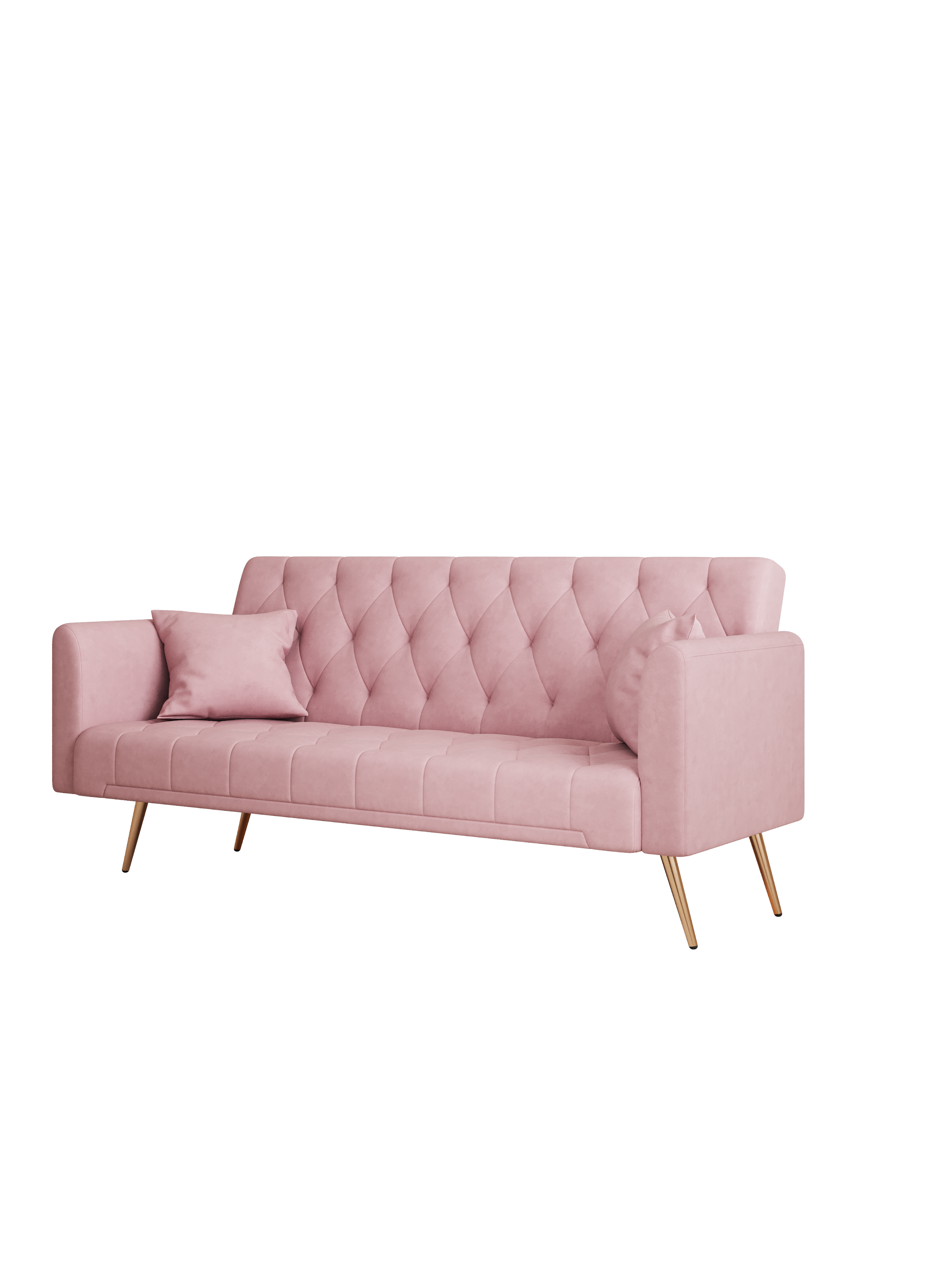 71 inch convertible love seat sofa, American retro pink velvet, suitable for small living room, bedroom, office