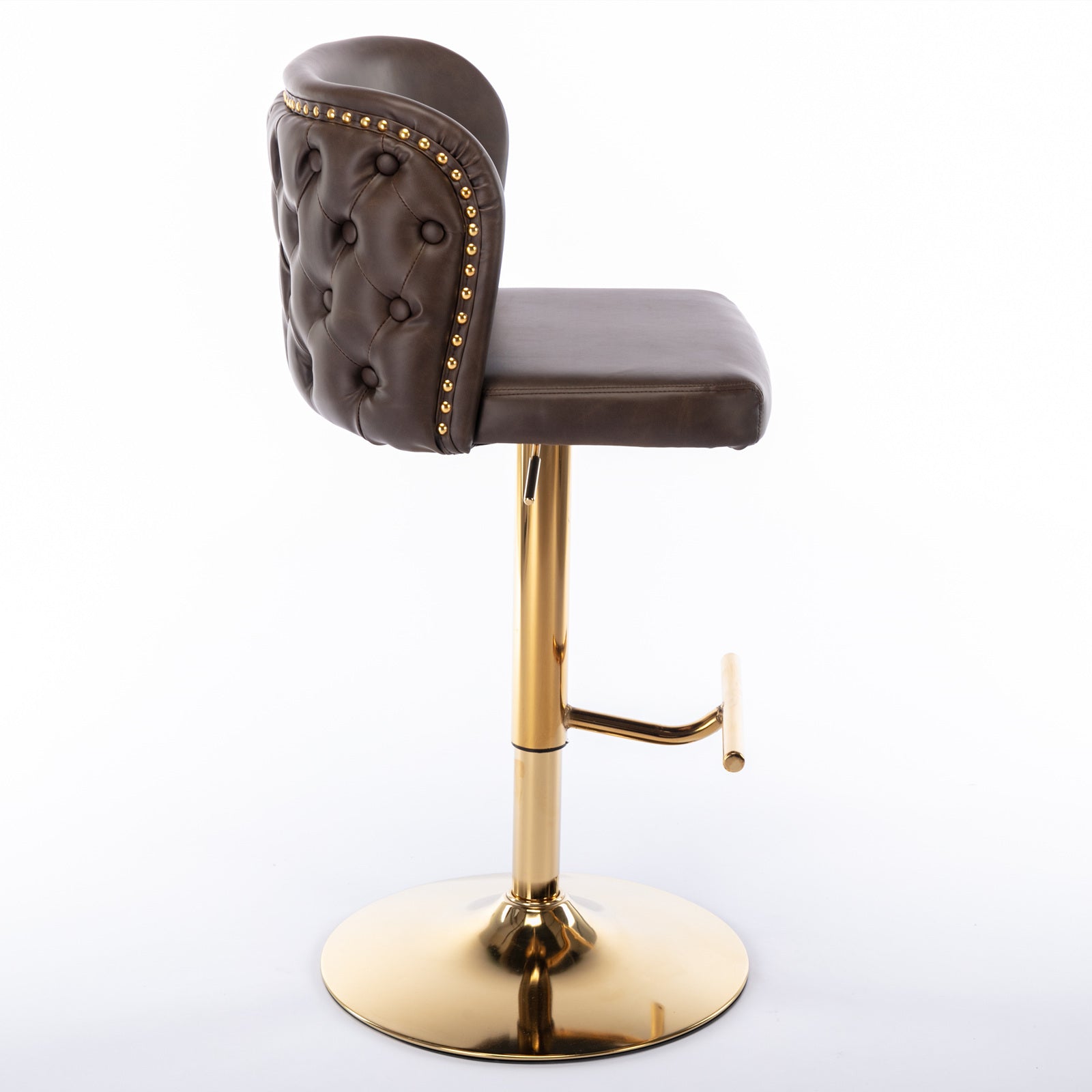A&A Furniture,Swivel Barstools Adjusatble Seat Height, Modern PU Upholstered Bar Stools with  the whole Back Tufted, for Home Pub and Kitchen Island（Brown, Set of 2）