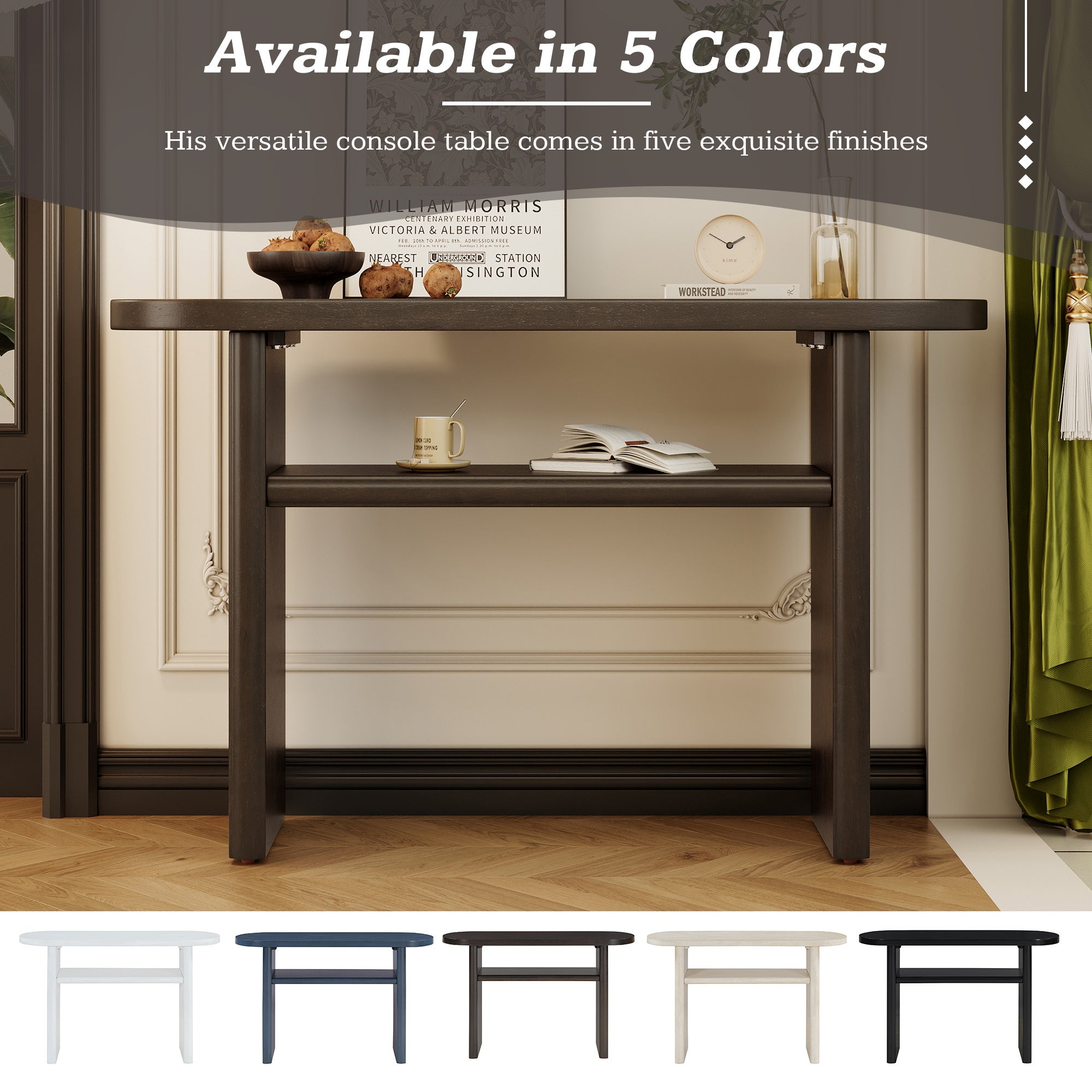 TREXM Elegant Minimalist Console Table with Rounded Edges and Sturdy Shelf Design for Entryway, Living Room(Espresso)
