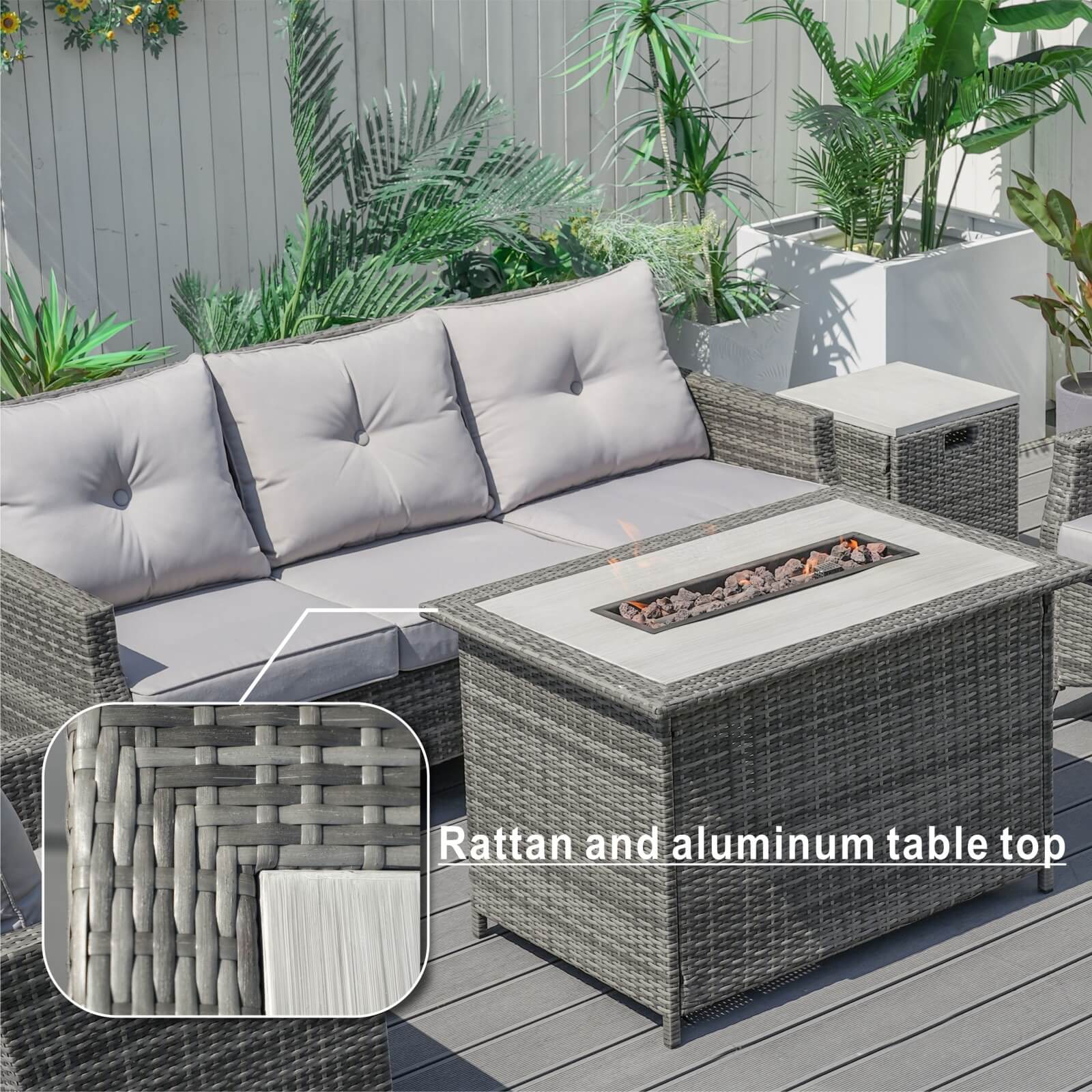5-Piece Outdoor Fire Pit Patio Set with Gray Sofas and Fire Pit Table(PAF-1802P)