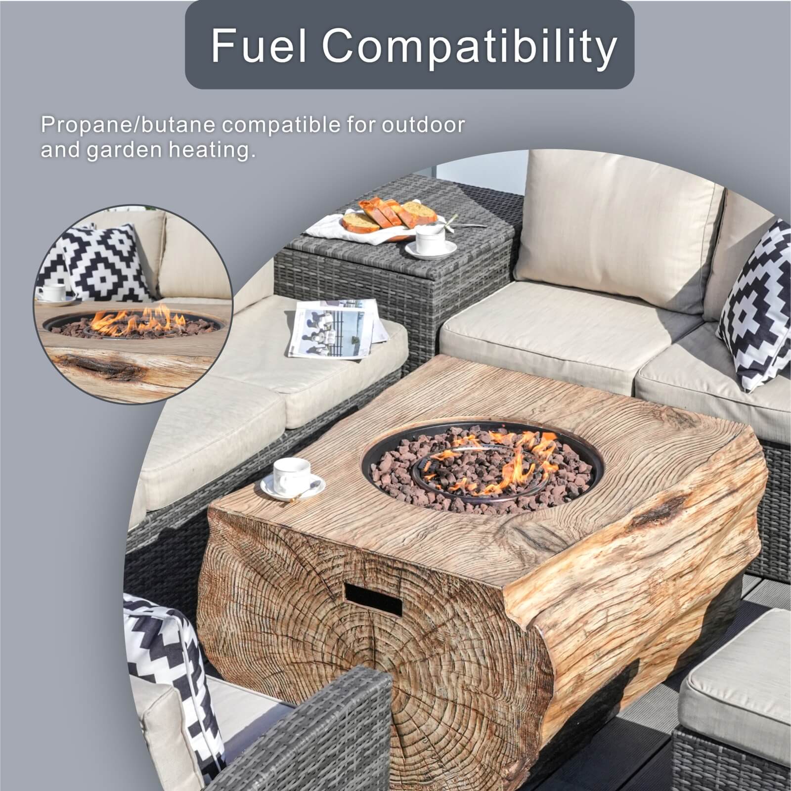 7-Piece Outdoor Fire Pit Set with TerraFlame Rectangle Table(PAG-1403B+2170)