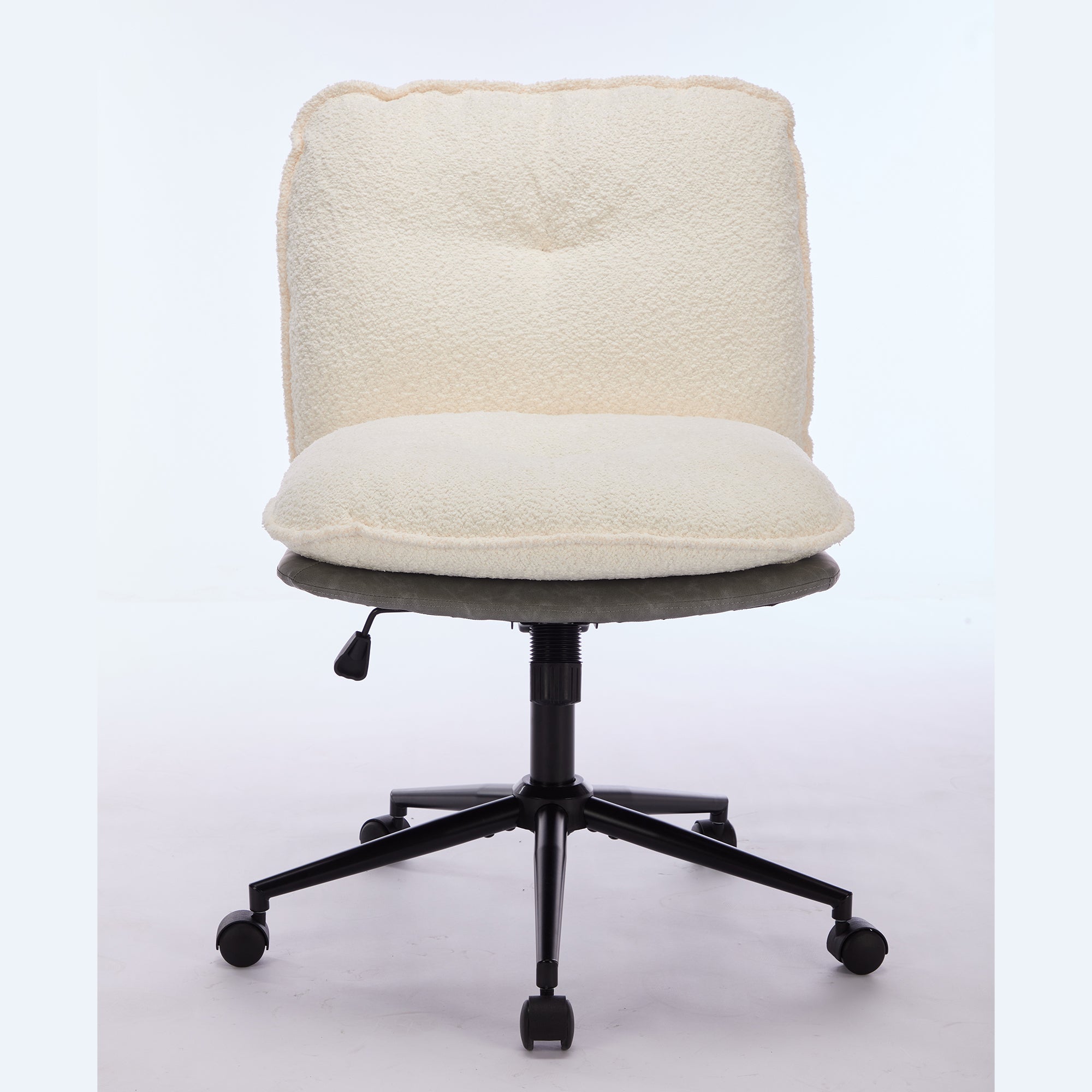 Oversize Seat Cirss Cross Chair with Wheels, Elegant Design Computer Chair, Adjustable Height 360° Rolling Swivel Home Office Chair for Small Space, Dressing Room, Living Room (GRAY+WHITE)