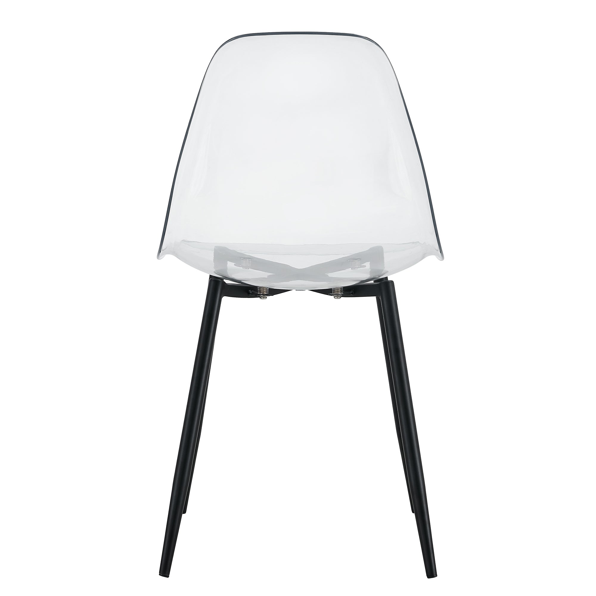Modern minimalist transparent dining chair, plastic chair, armless crystal chair, Nordic creative makeup stool, negotiation chair, set of 4 pieces, black metal legs,TW-1200