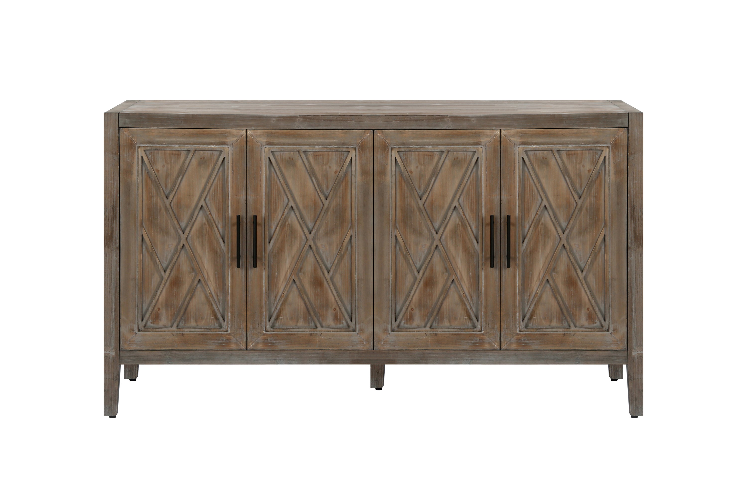 60 inches Modern Farmhouse Accent Cabinet with 4 Doors and Adjustable Shelf Wood Sideboard Buffet Cabinet Console Table Credenza Buffet Table for Kitchen Dining Room Entryway Hallway(Antique Brown)