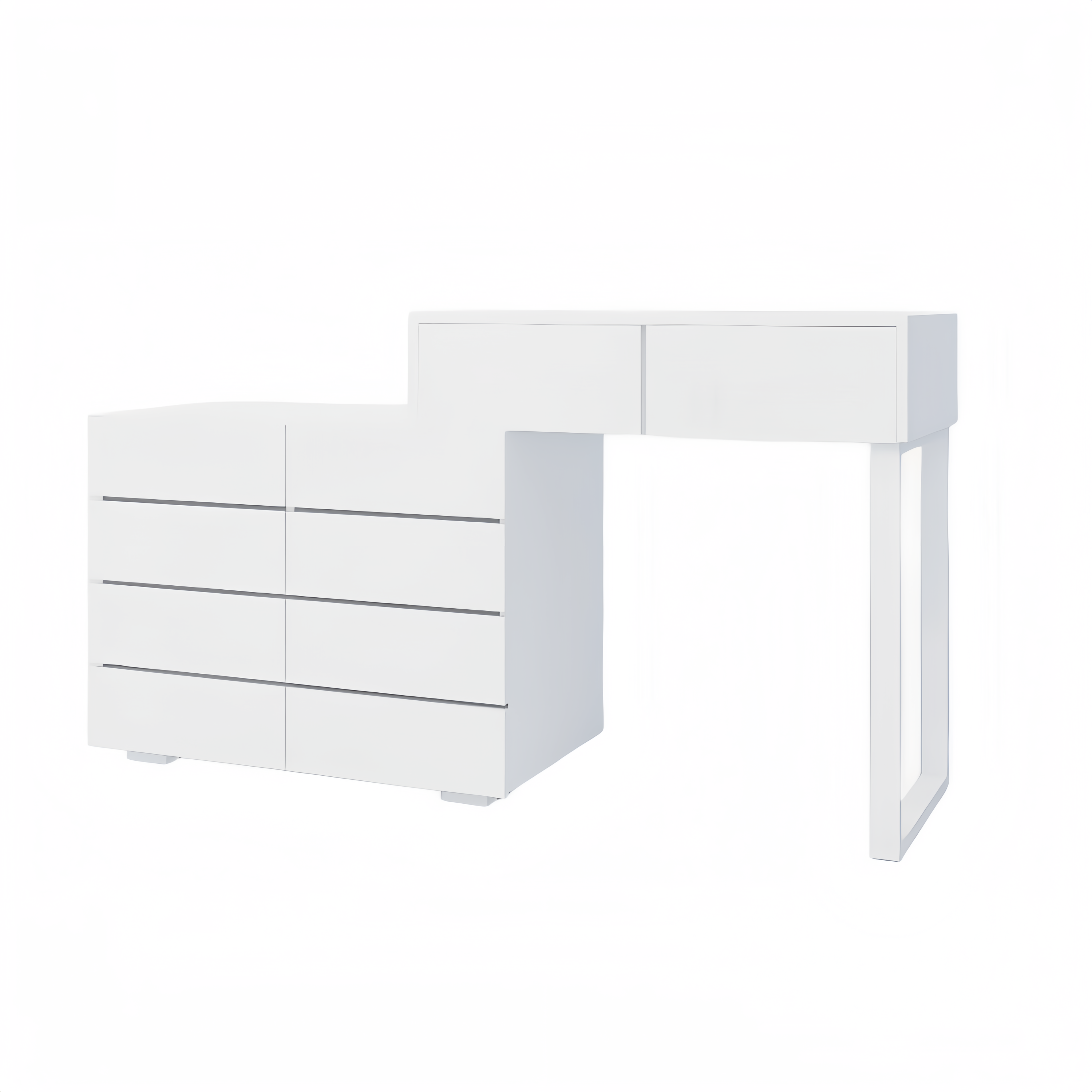 Extended Desktop 10 Drawers Chest of Drawer without Handle White Color Vanity