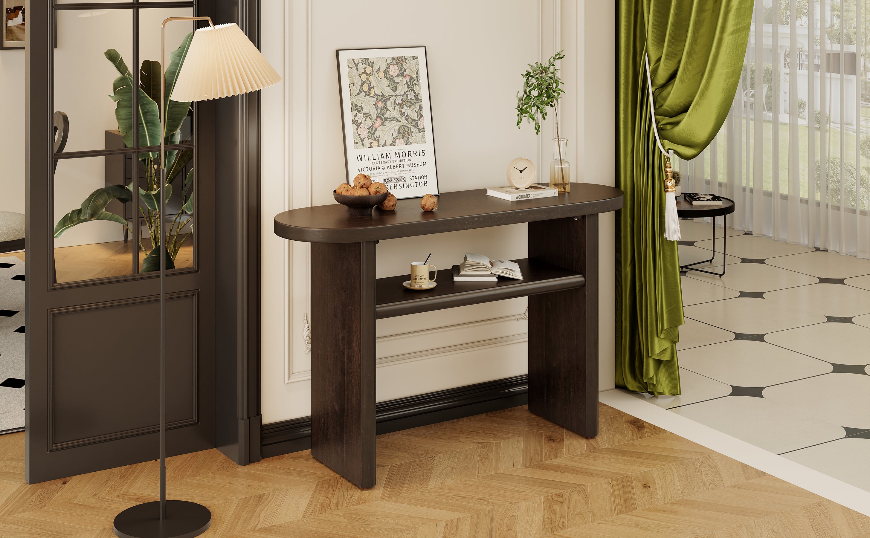 TREXM Elegant Minimalist Console Table with Rounded Edges and Sturdy Shelf Design for Entryway, Living Room(Espresso)