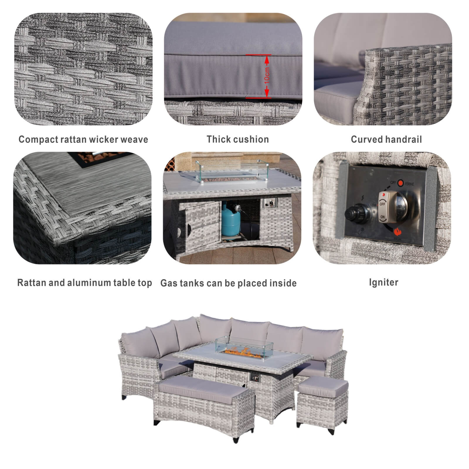 5-Piece Outdoor Lounge Set with Fire Pit Table (PAF-2001)