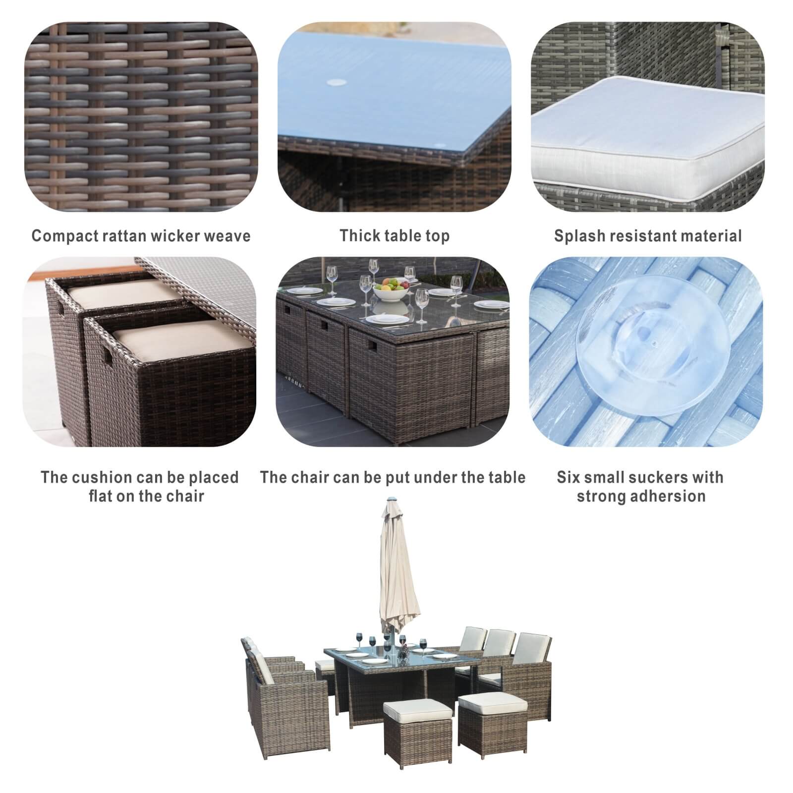 Carmel 10-Seat Outdoor Dining Set with Rectangular Glass Tabletop( PAD-3234-SET)