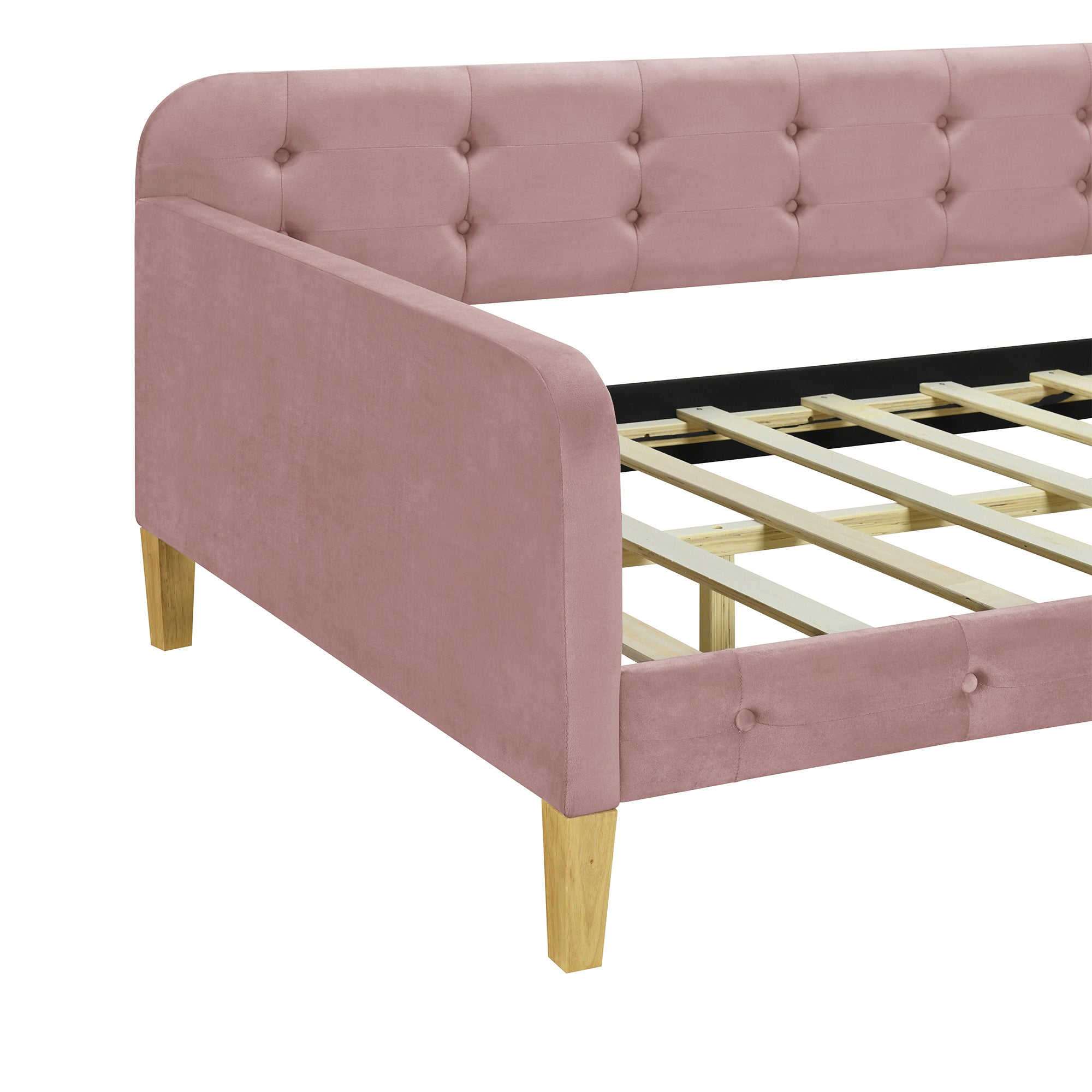 Twin Size Upholstered Daybed with 4 Support Legs, Pink