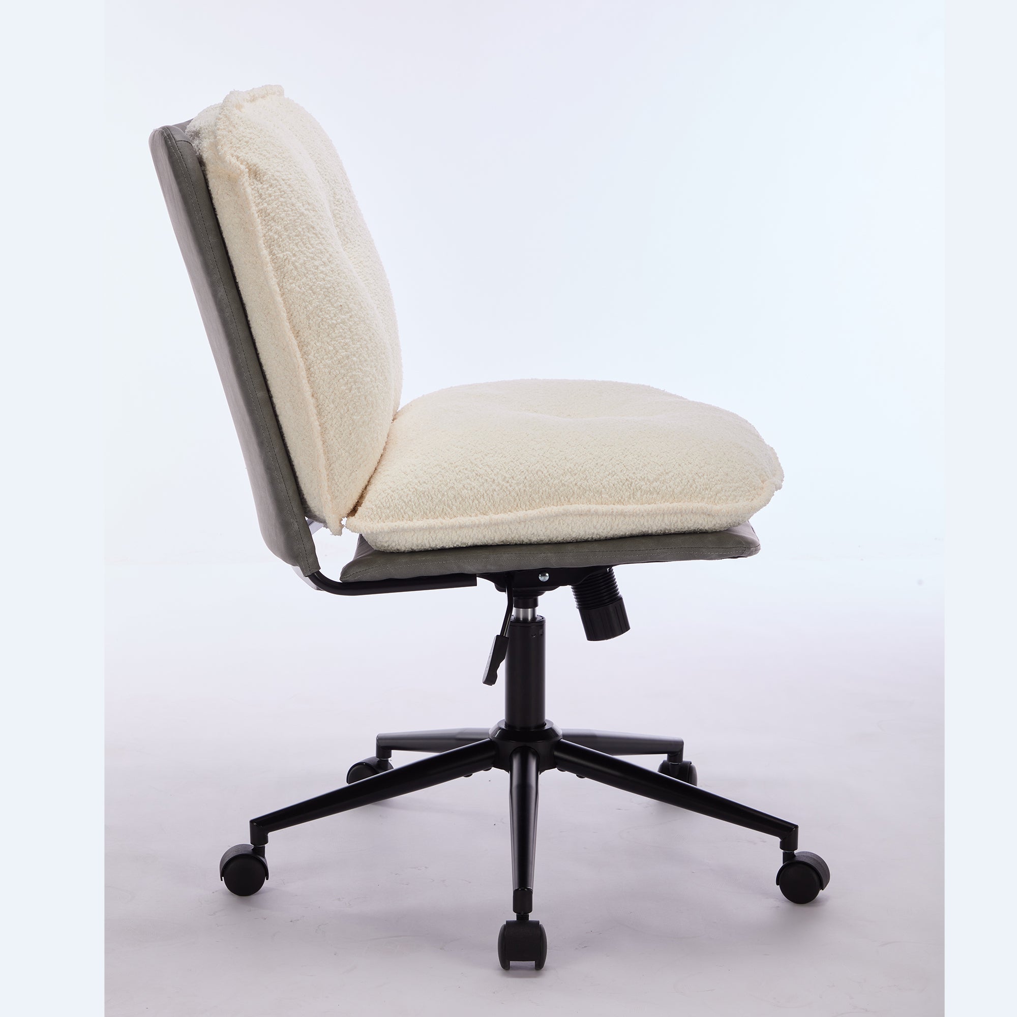 Oversize Seat Cirss Cross Chair with Wheels, Elegant Design Computer Chair, Adjustable Height 360° Rolling Swivel Home Office Chair for Small Space, Dressing Room, Living Room (GRAY+WHITE)