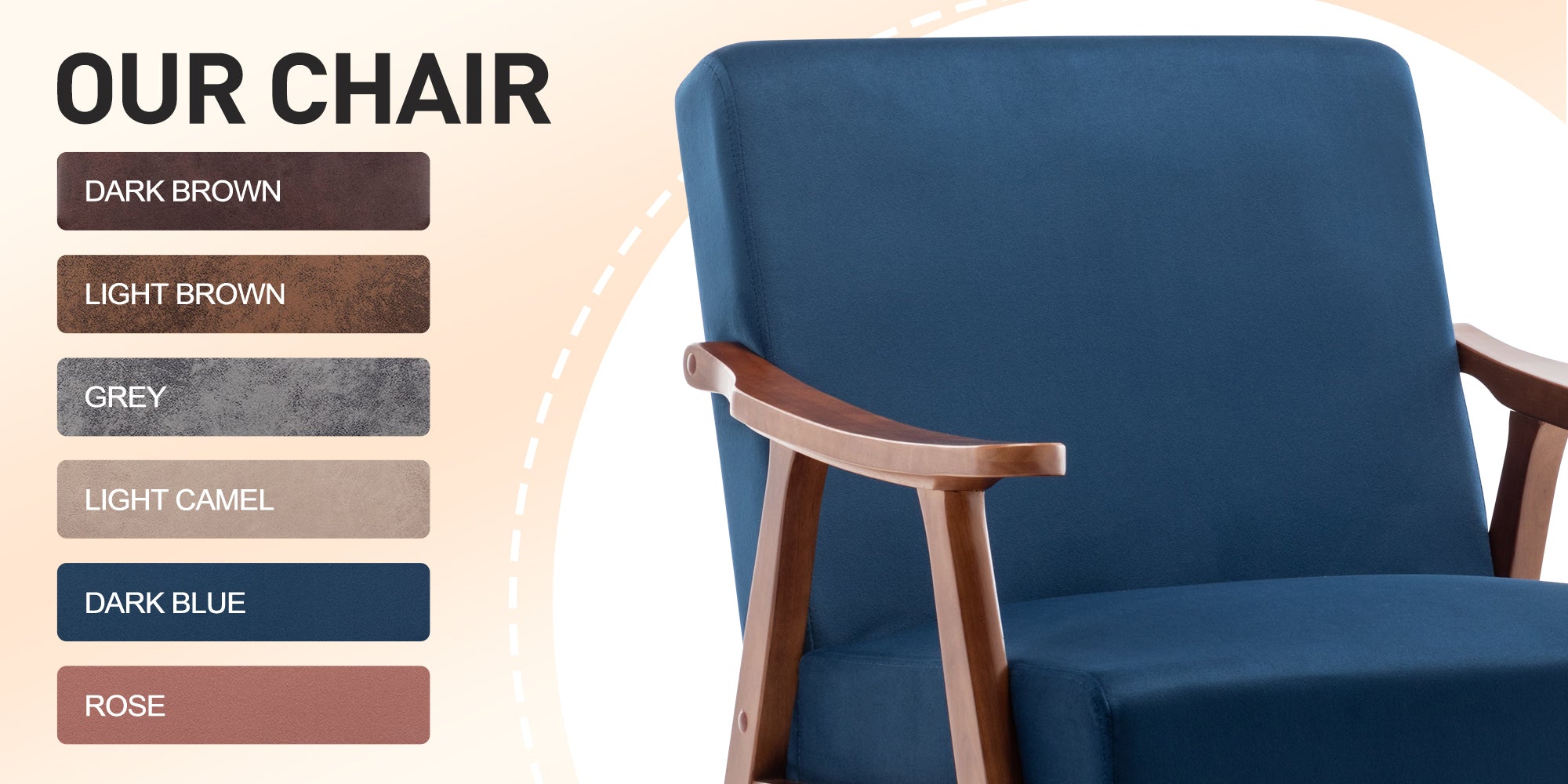 Mid-Century Modern Chair, Living Room Chair with Solid Wood Frame, Accent Chair Extra-Thick Backrest, Wingback Chair for Bedroom, Reading Room, Living Room, Lounge Chair Indoor