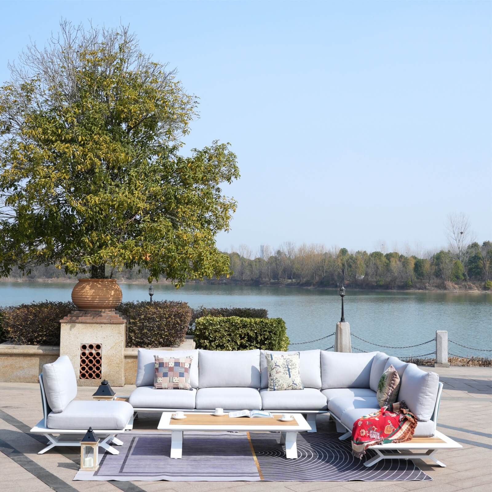 High-grade teak handrails aluminum dew pipe sofa garden set（PAS-2323）
