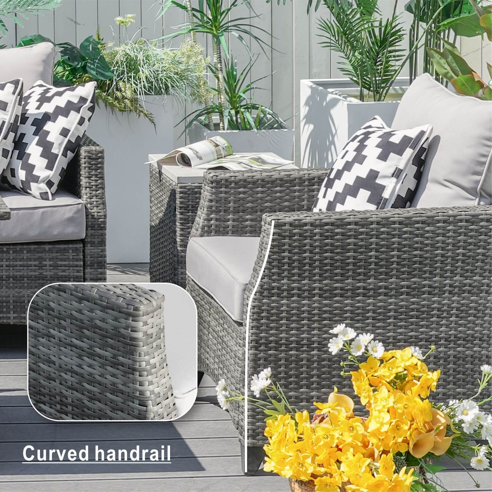 5-Piece Outdoor Fire Pit Patio Set with Gray Sofas and Fire Pit Table(PAF-1802P)