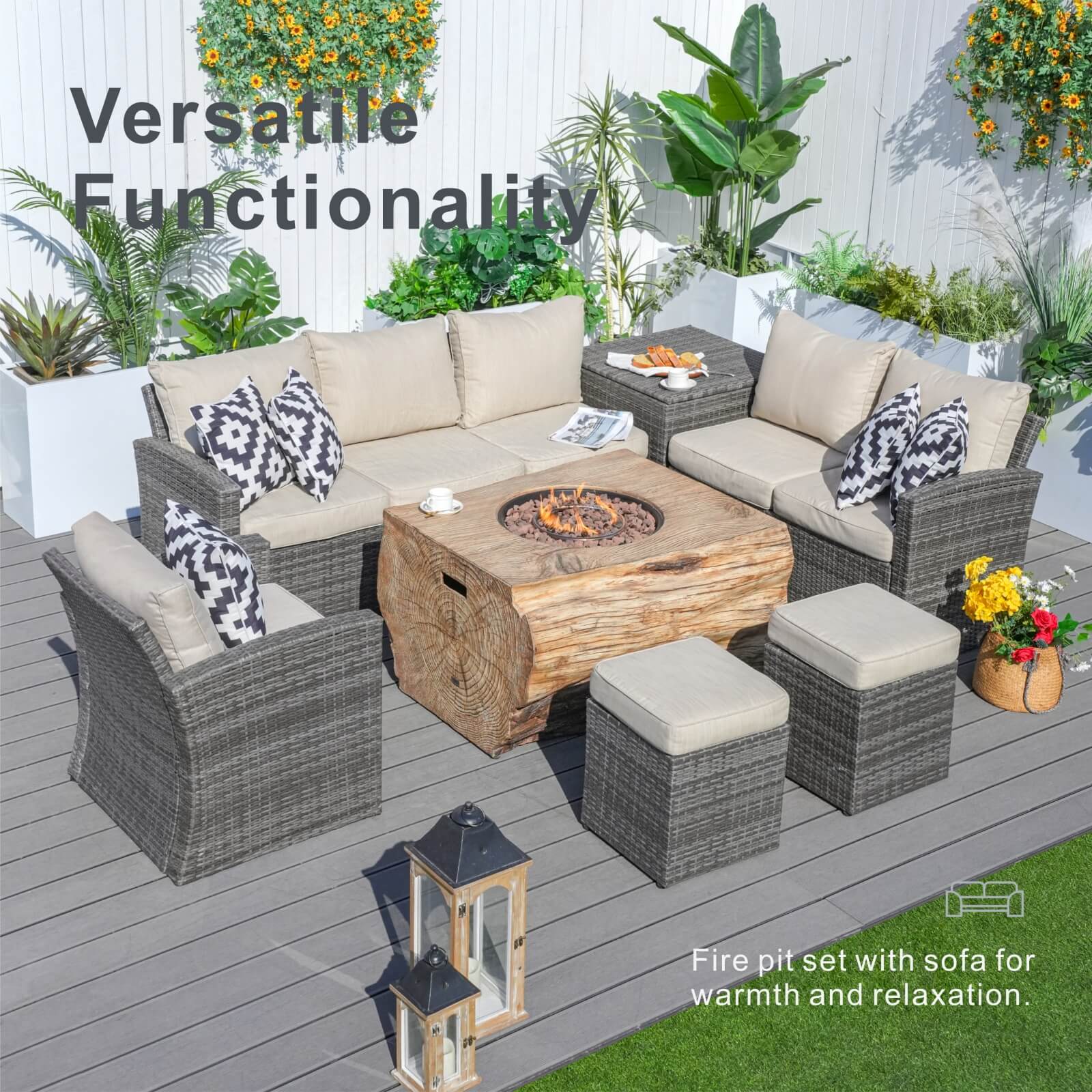 7-Piece Outdoor Fire Pit Set with TerraFlame Rectangle Table(PAG-1403B+2170)