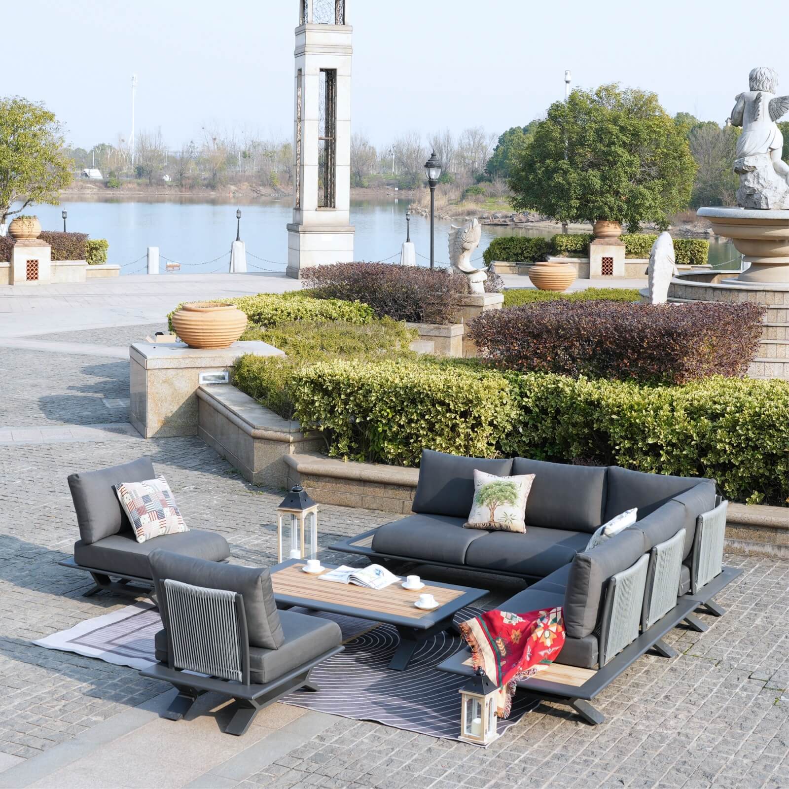 High-grade teak handrails aluminum dew pipe sofa garden set（PAS-2323）