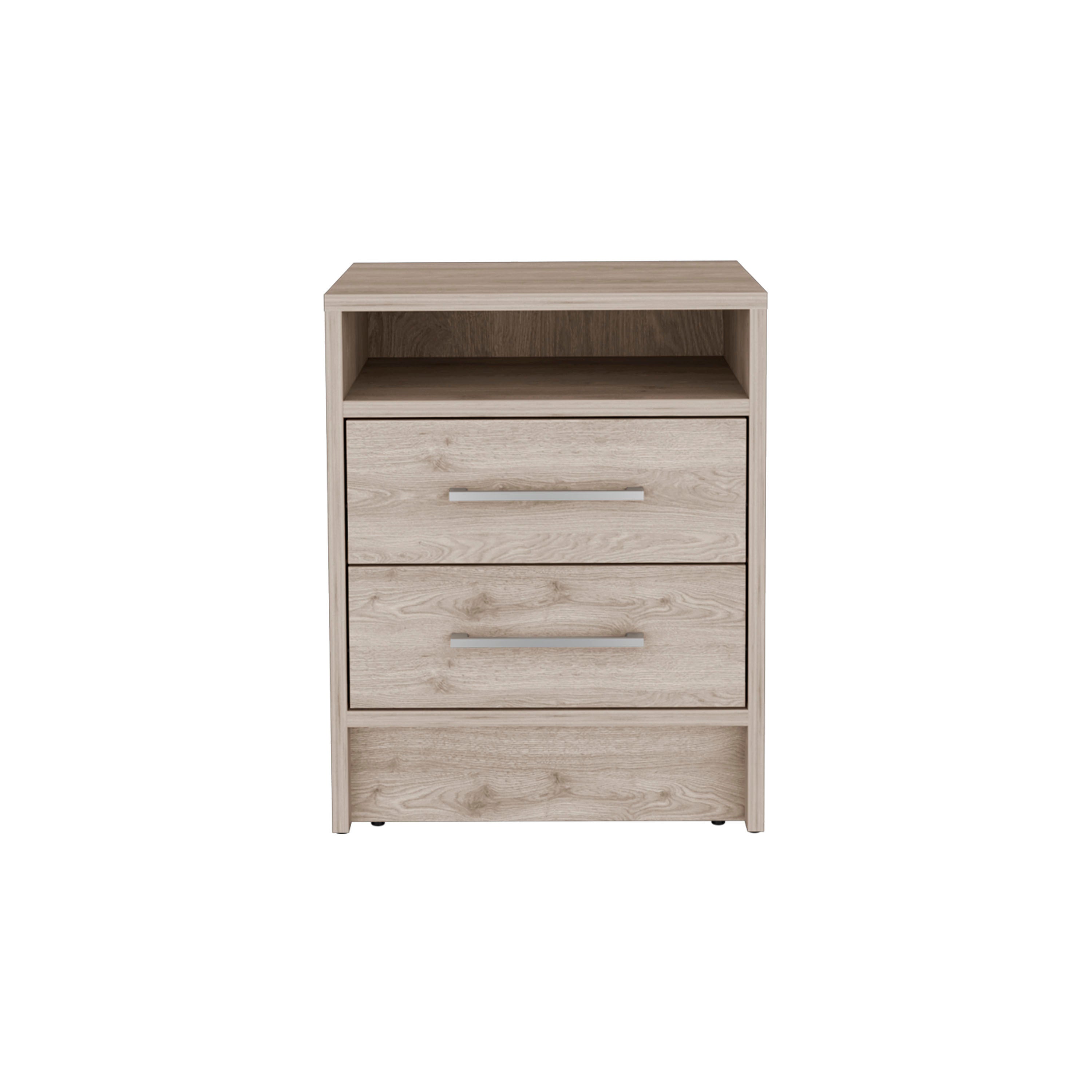 Eter Nightstand , End Table, Side Table Superior Top, Two Drawers -Light Gray