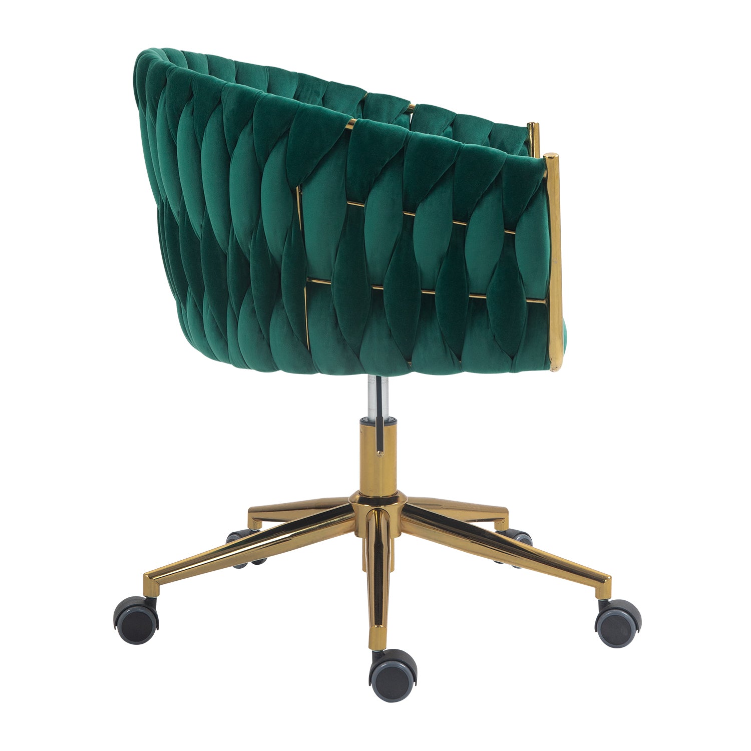 Modern design the backrest is hand-woven Office chair,Vanity chairs with wheels,Height adjustable,360° swivel for bedroom living room(GREEN)