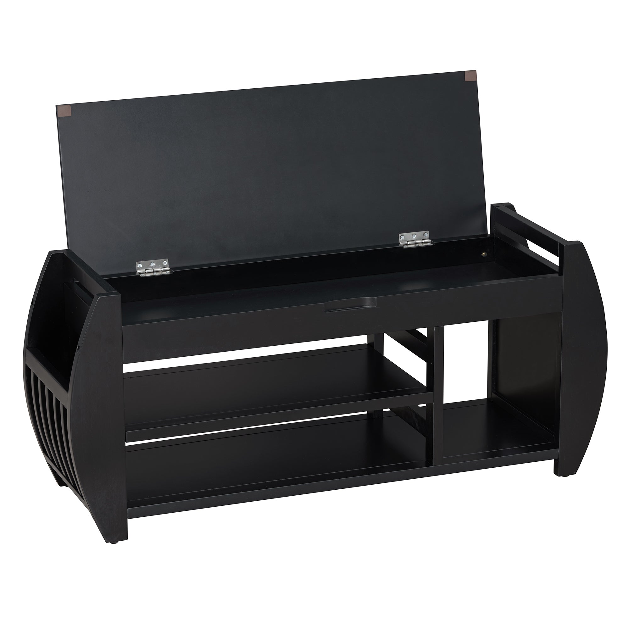 TREXM Retro Multifunctional Storage Bench with Cushion and Curved Side Panel for Entrance and Living Room (Black)