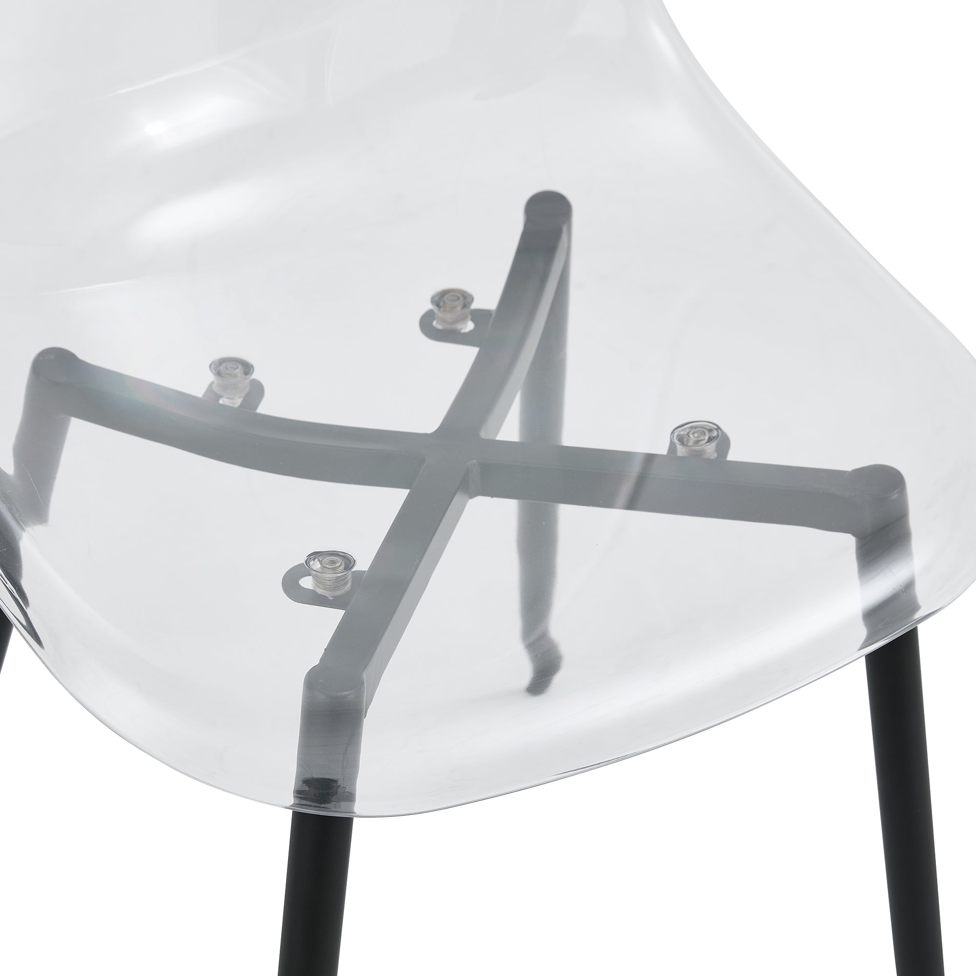 Modern minimalist transparent dining chair, plastic chair, armless crystal chair, Nordic creative makeup stool, negotiation chair, set of 4 pieces, black metal legs,TW-1200