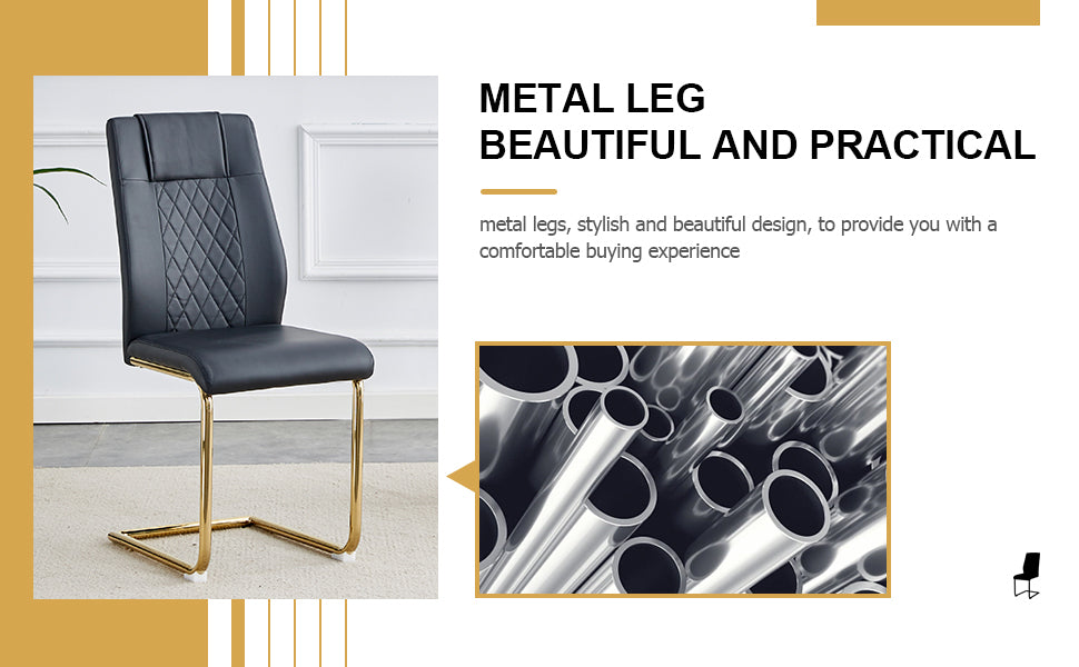 Modern dining chairs with faux leather padded seats, dining room chairs, gold metal leg upholstered chairs, suitable for kitchens, living rooms, bedrooms, and offices, set of 4 (black+PU leather)C-001