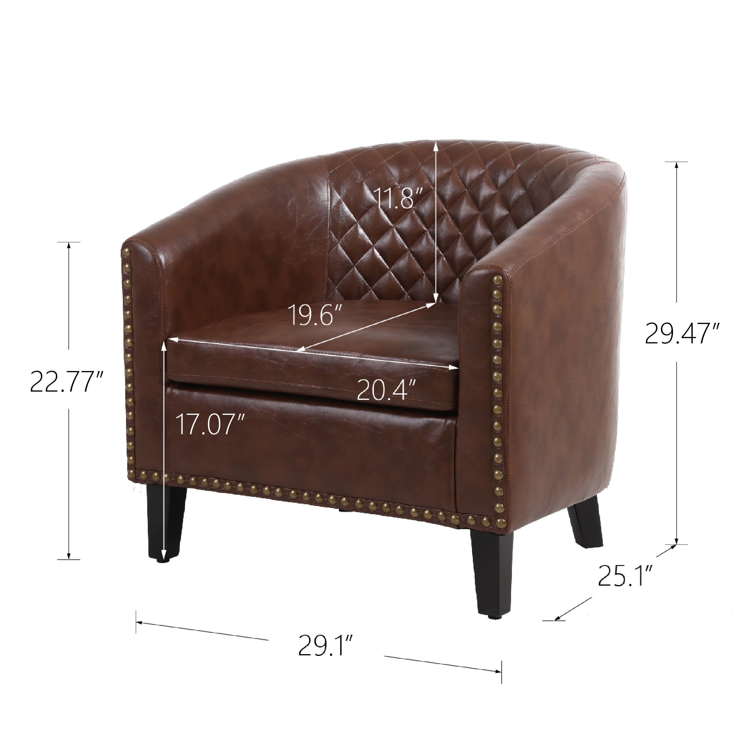COOLMORE Barrel Chairs with Soft Padded Armrest, Club Chairs with nailheads and solid wood legs for Living Room Bedroom Waiting Room (PU Leather)