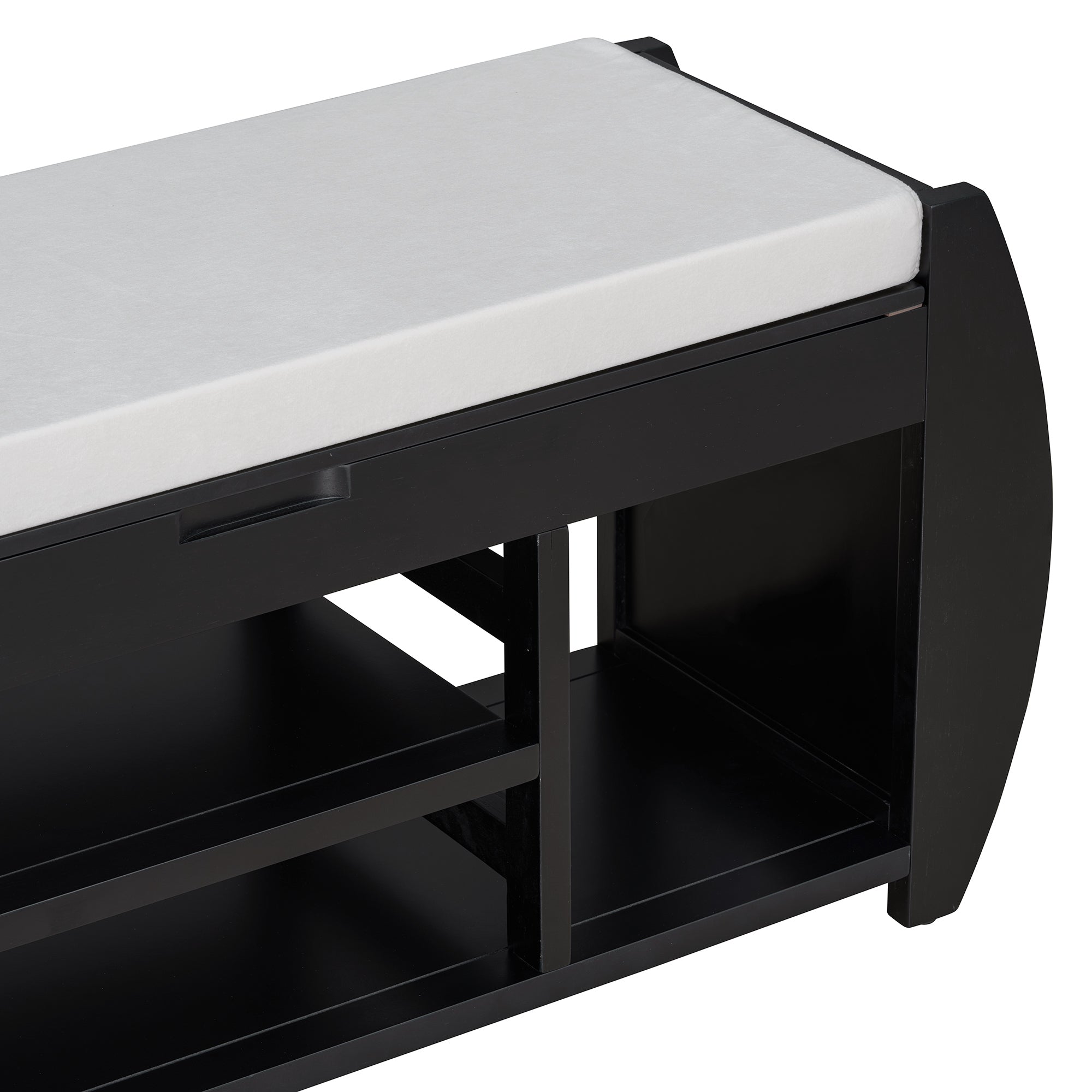 TREXM Retro Multifunctional Storage Bench with Cushion and Curved Side Panel for Entrance and Living Room (Black)