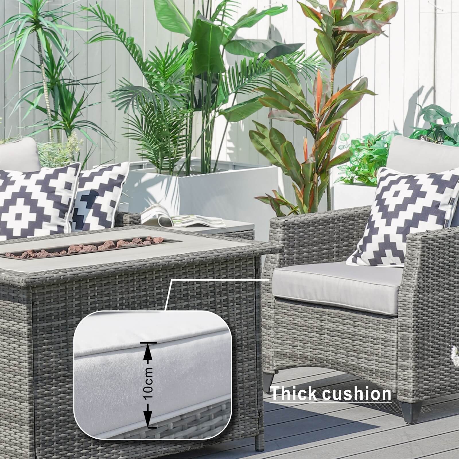 5-Piece Outdoor Fire Pit Patio Set with Gray Sofas and Fire Pit Table(PAF-1802P)