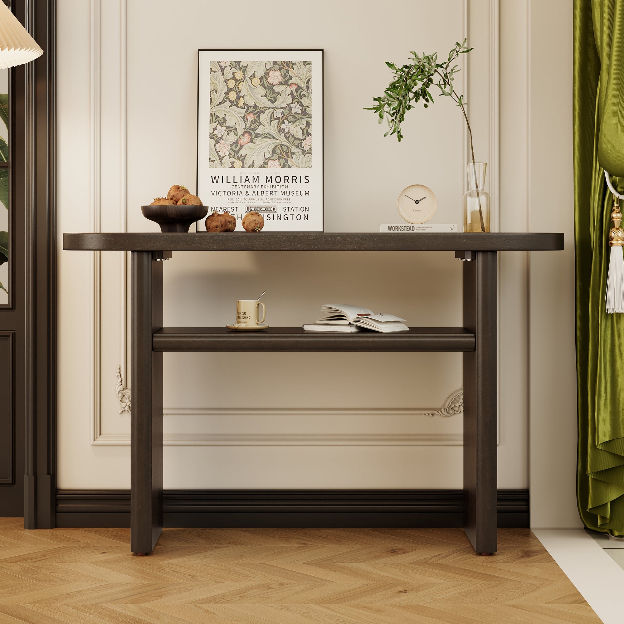 TREXM Elegant Minimalist Console Table with Rounded Edges and Sturdy Shelf Design for Entryway, Living Room(Espresso)