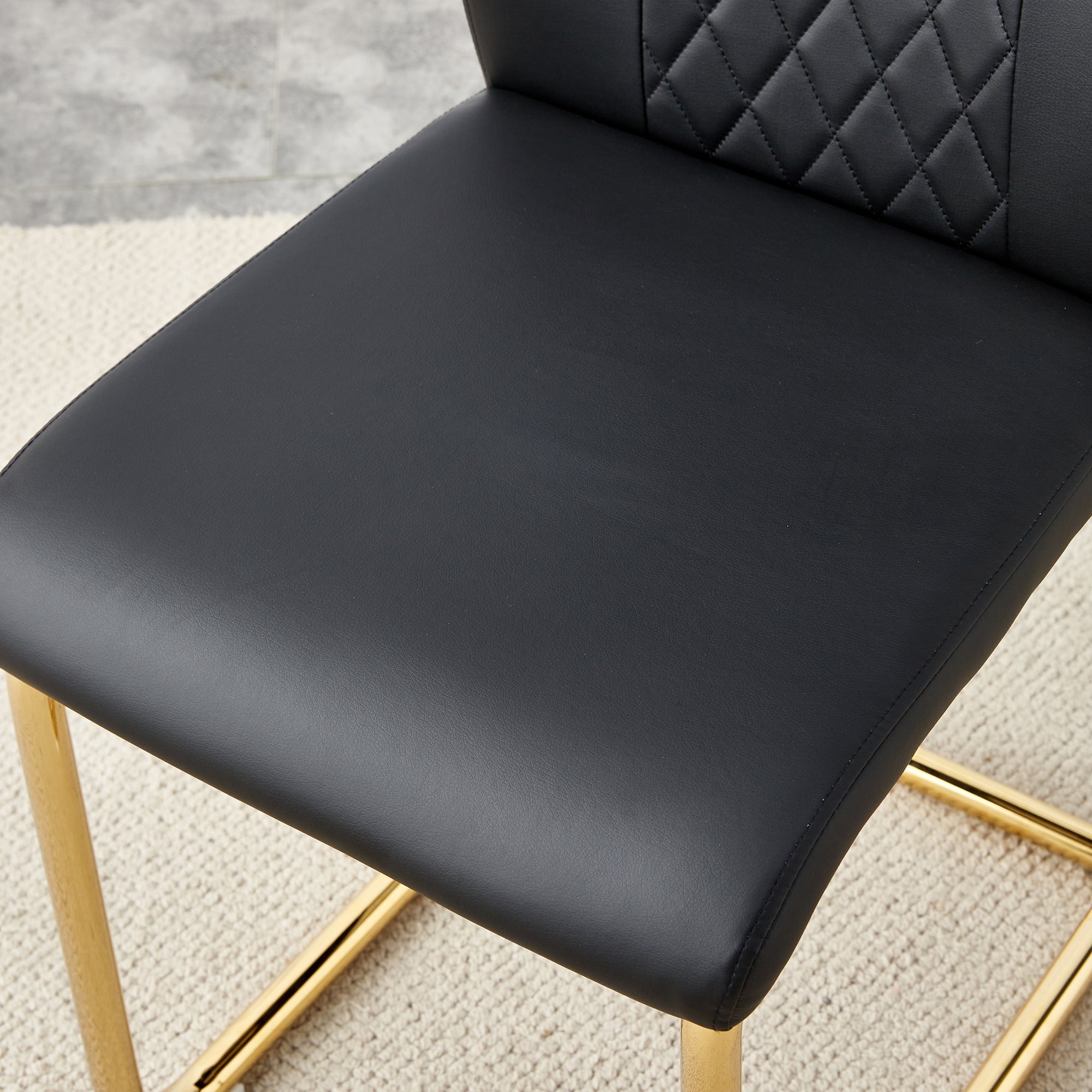 Modern dining chairs with faux leather padded seats, dining room chairs, gold metal leg upholstered chairs, suitable for kitchens, living rooms, bedrooms, and offices, set of 4 (black+PU leather)C-001