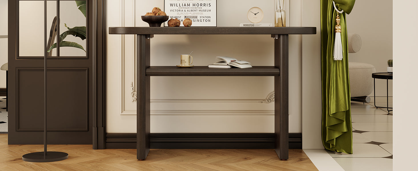 TREXM Elegant Minimalist Console Table with Rounded Edges and Sturdy Shelf Design for Entryway, Living Room(Espresso)