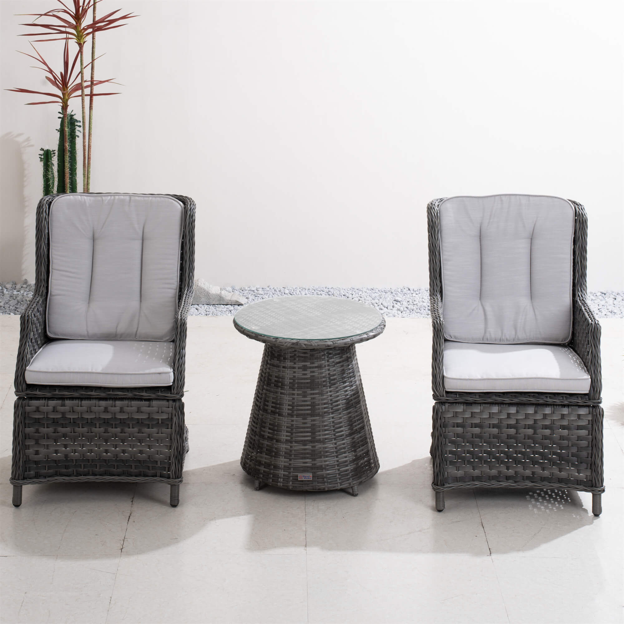 2-Piece Outdoor Bistro Set with Round Coffee Table （PAD-1708+010-GR）
