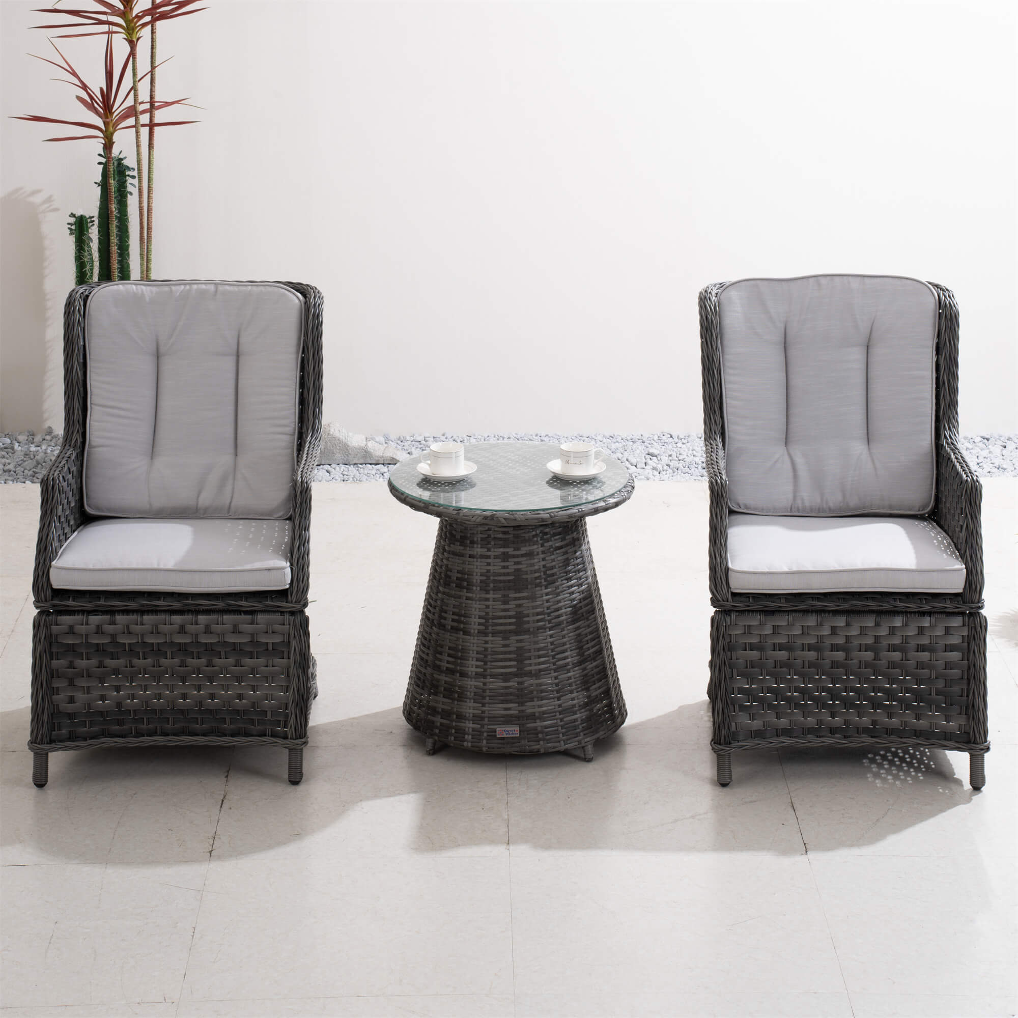 2-Piece Outdoor Bistro Set with Round Coffee Table （PAD-1708+010-GR）