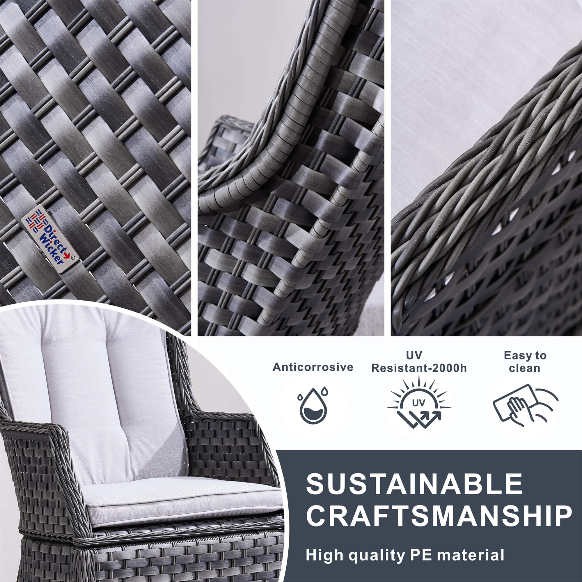 4-Seater Outdoor PE Wicker Dining Set with Round Table and Cushions(PAD-1709+010)