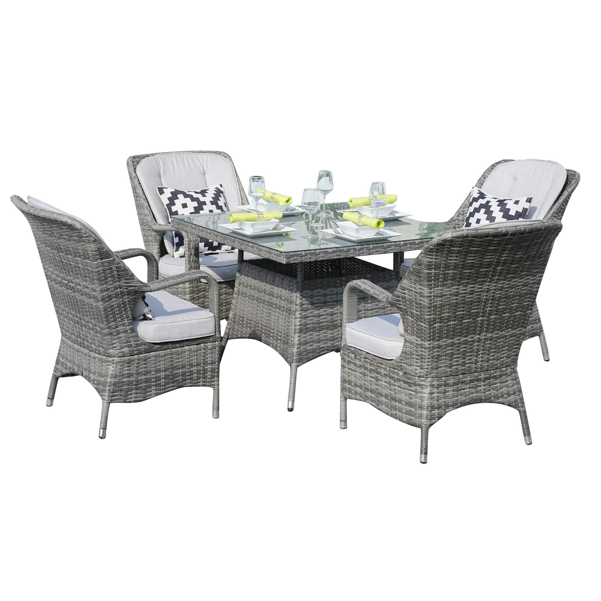 4-Seater Outdoor PE Wicker Dining Set with Square Table & Cushioned Chairs(PAD-1710+010)
