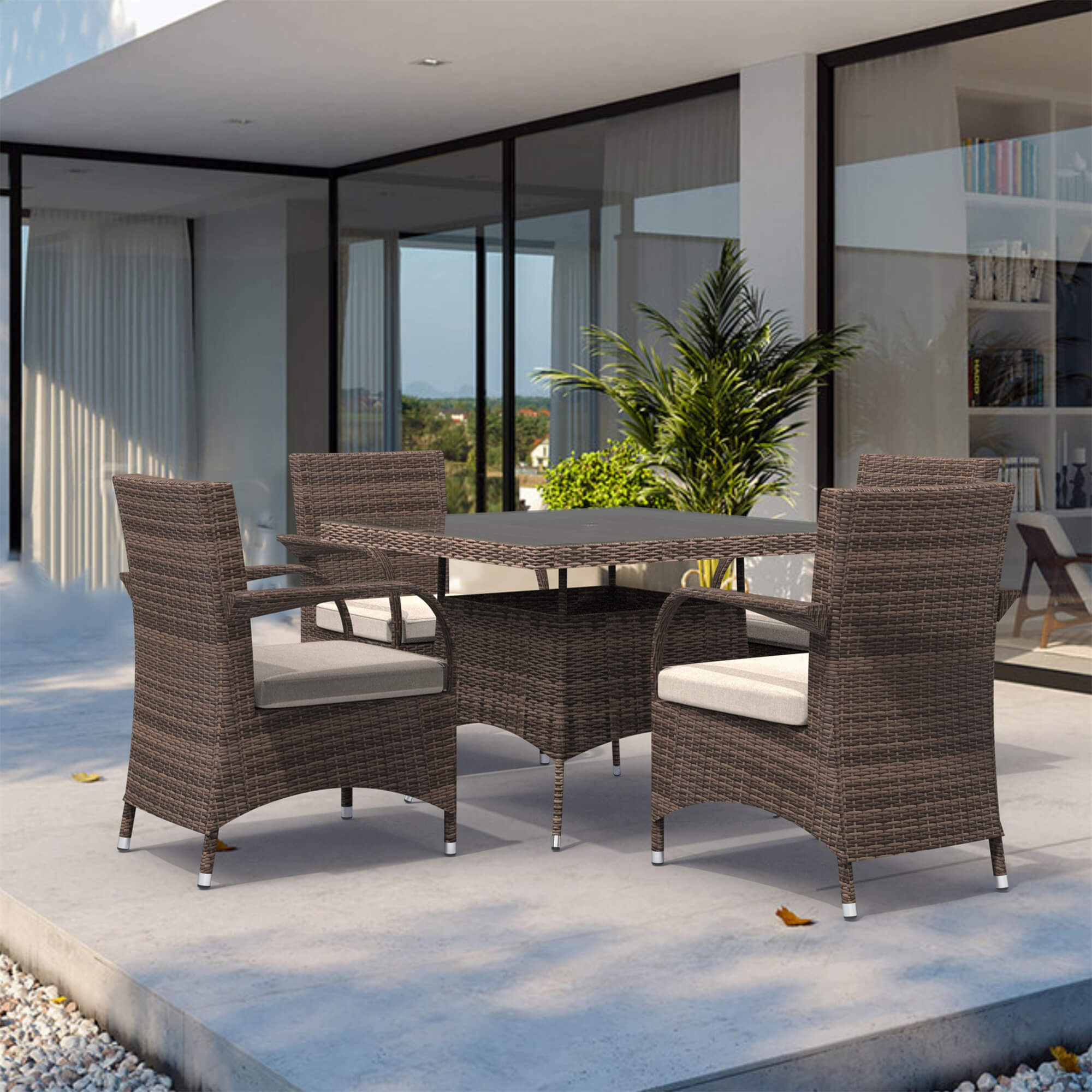 4-Seater Outdoor PE Wicker Dining Set with Square Table (PAD-1710+1122)