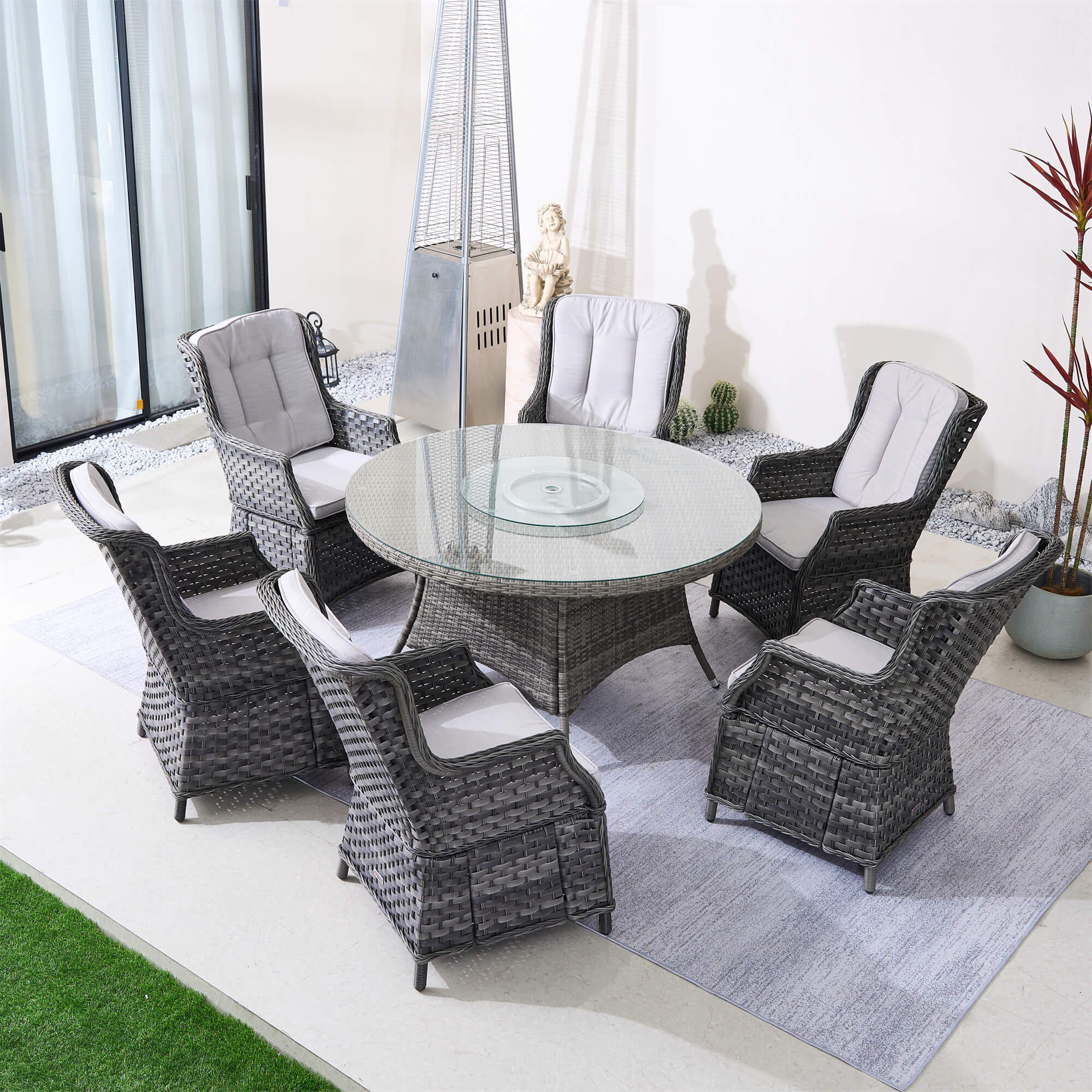 6-Seater Round Outdoor PE Wicker Dining Set (PAD-1711+010)