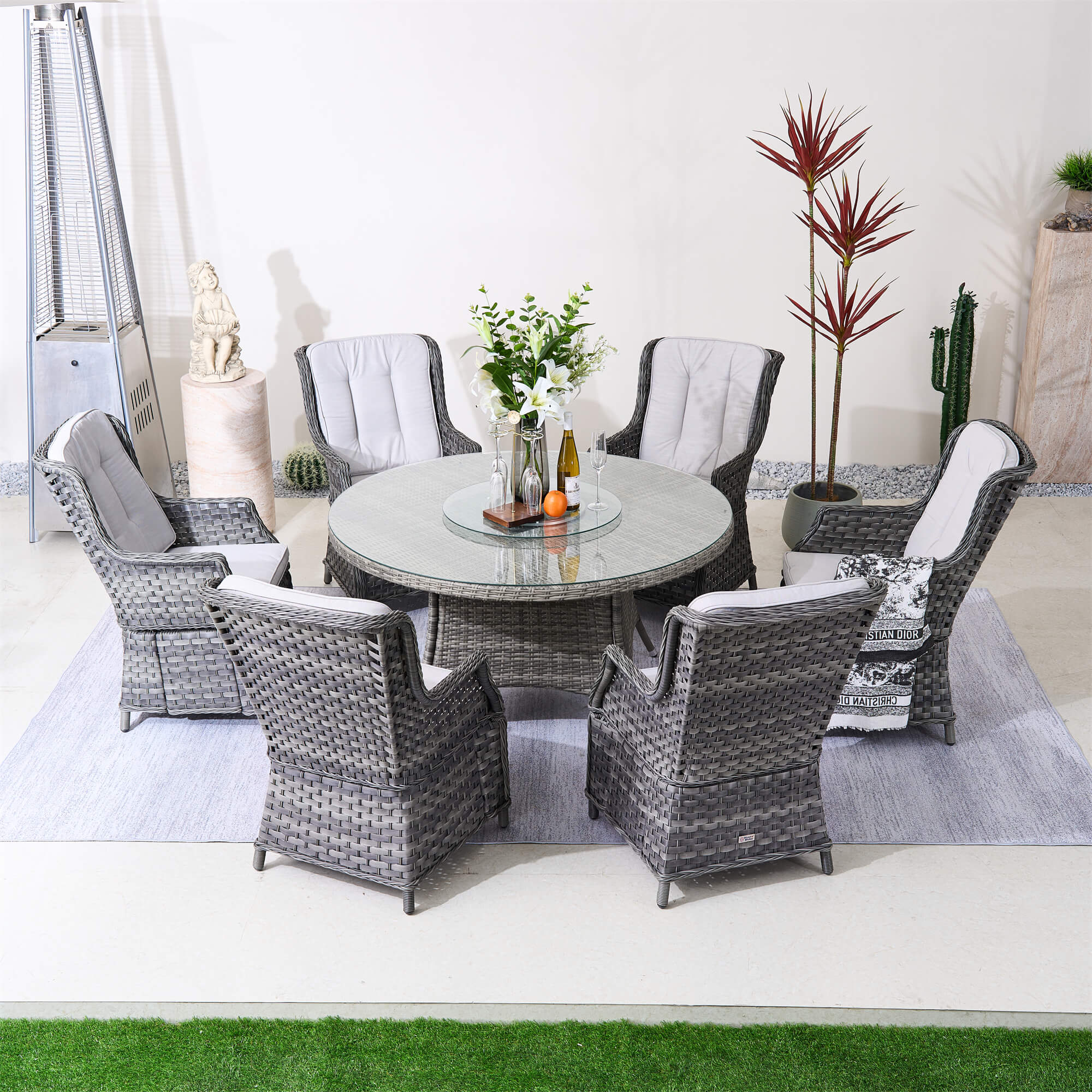 6-Seater Round Outdoor PE Wicker Dining Set (PAD-1711+010)