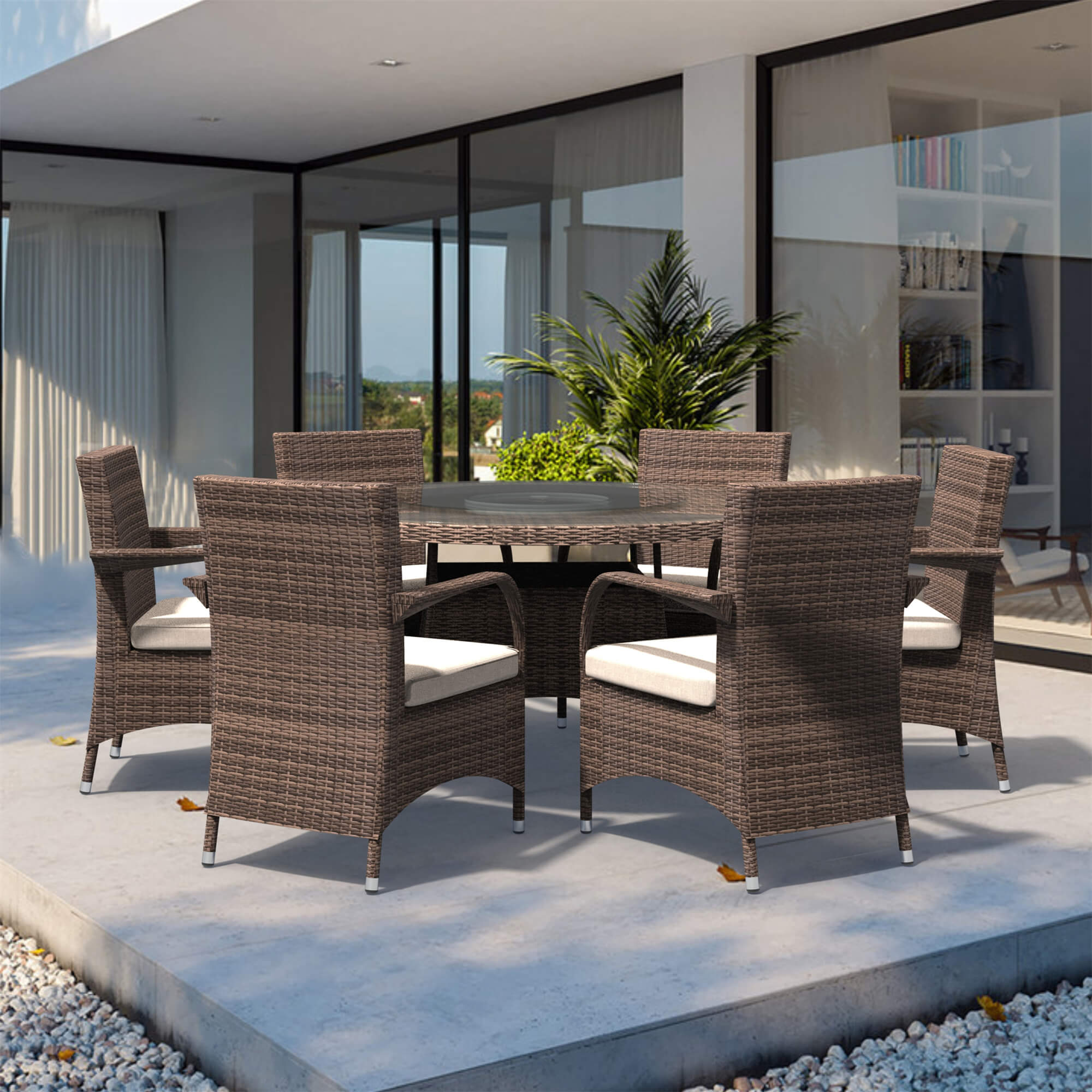7-Piece Outdoor Round PE Wicker Dining Set(PAD-1711+1122)