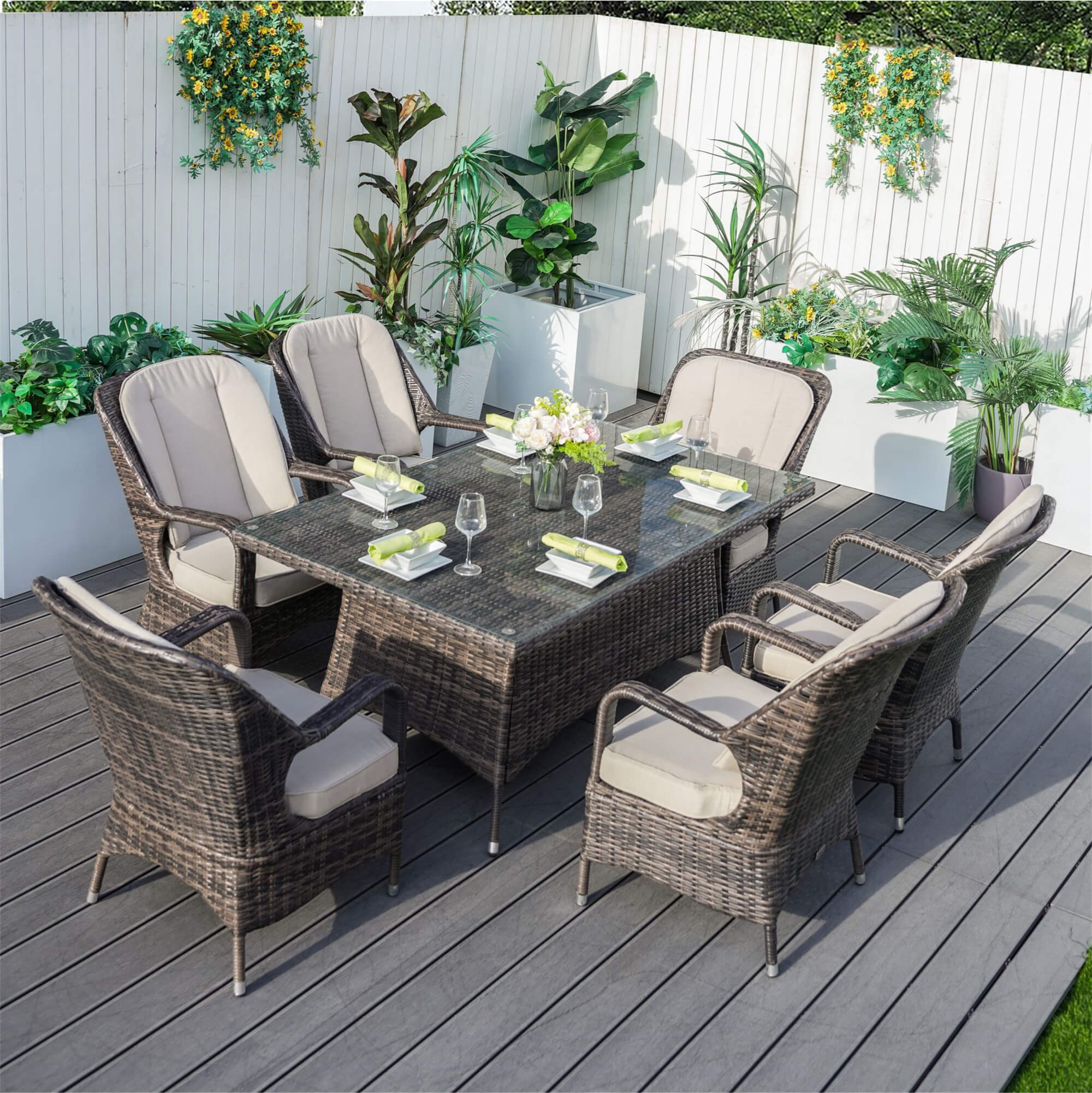 6-Seater Outdoor Rectangular Wicker Dining Set (PAD-1712+010)